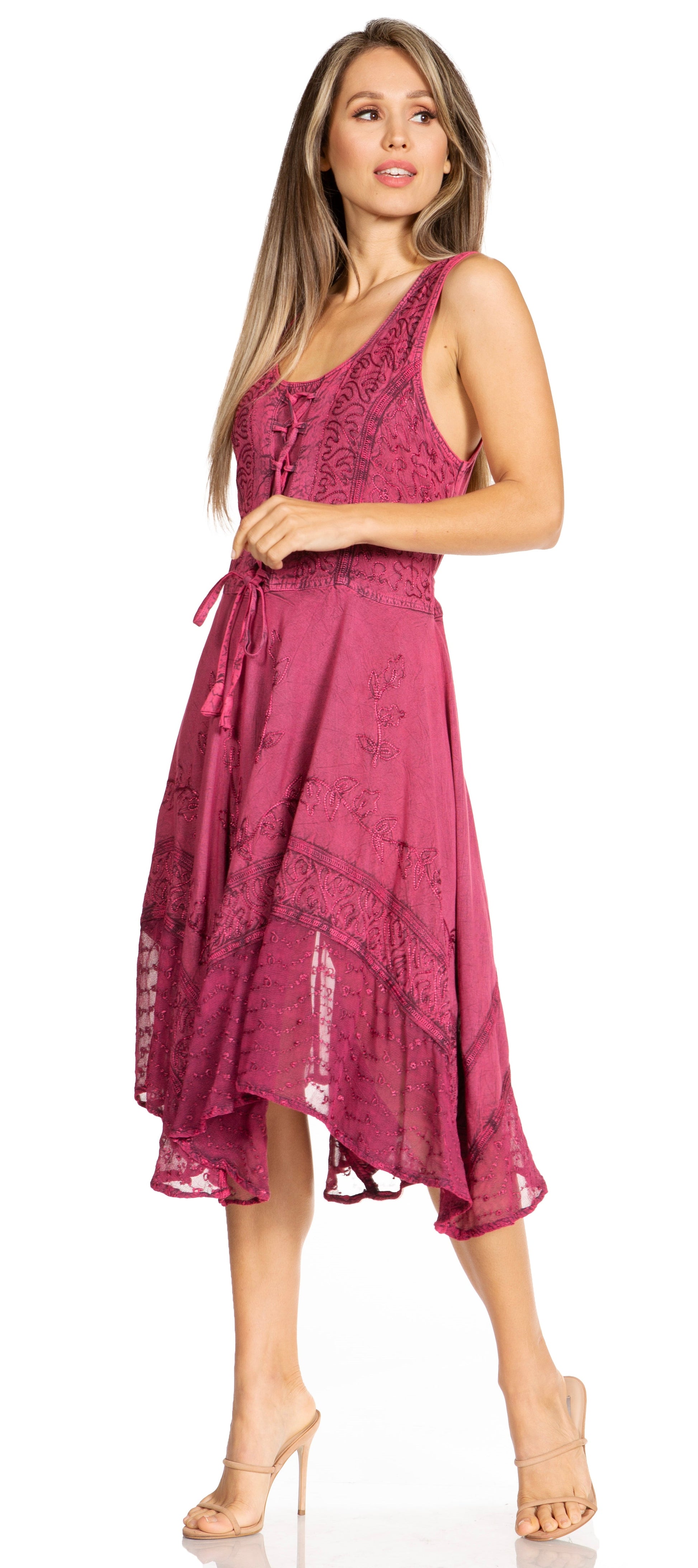 Sakkas Magdilena Stonewashed Corset Front Embroidered Dress - Concordia Style Boutique