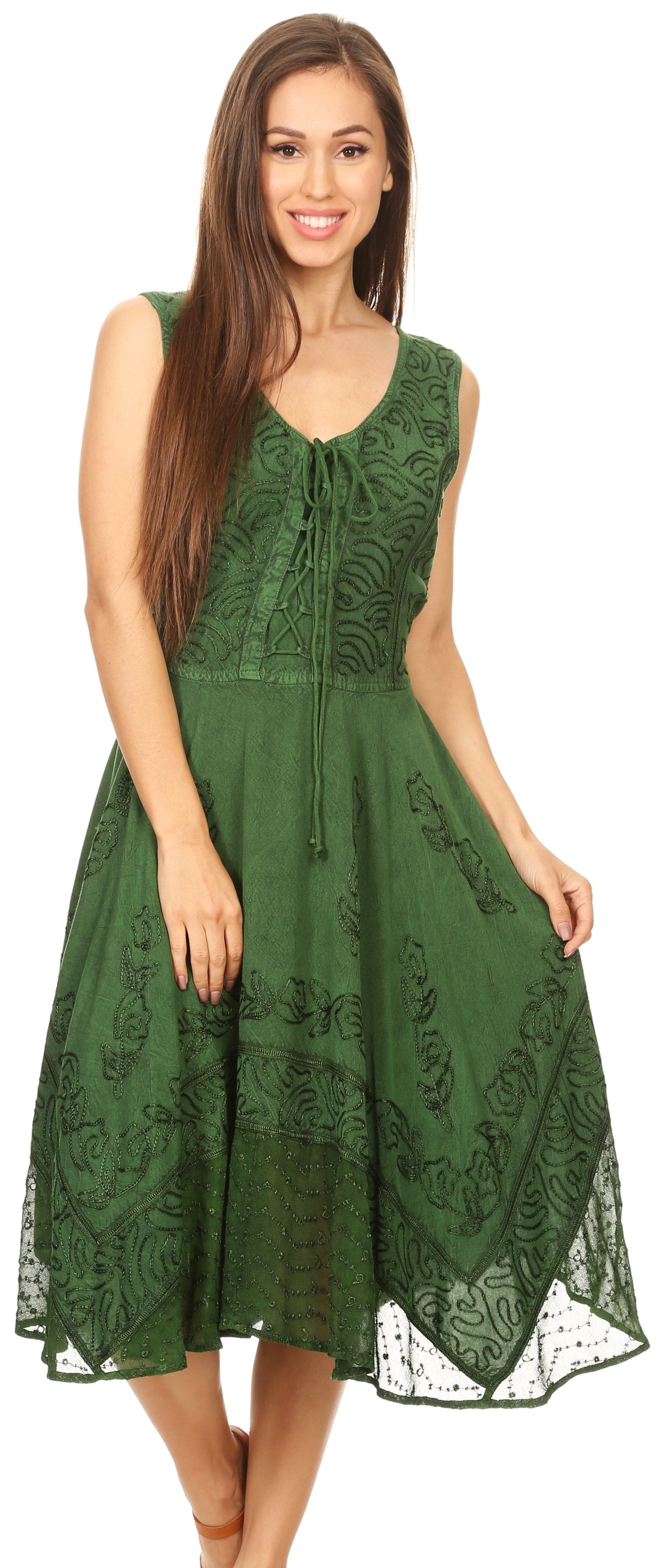 Sakkas Magdilena Stonewashed Corset Front Embroidered Dress - Concordia Style Boutique