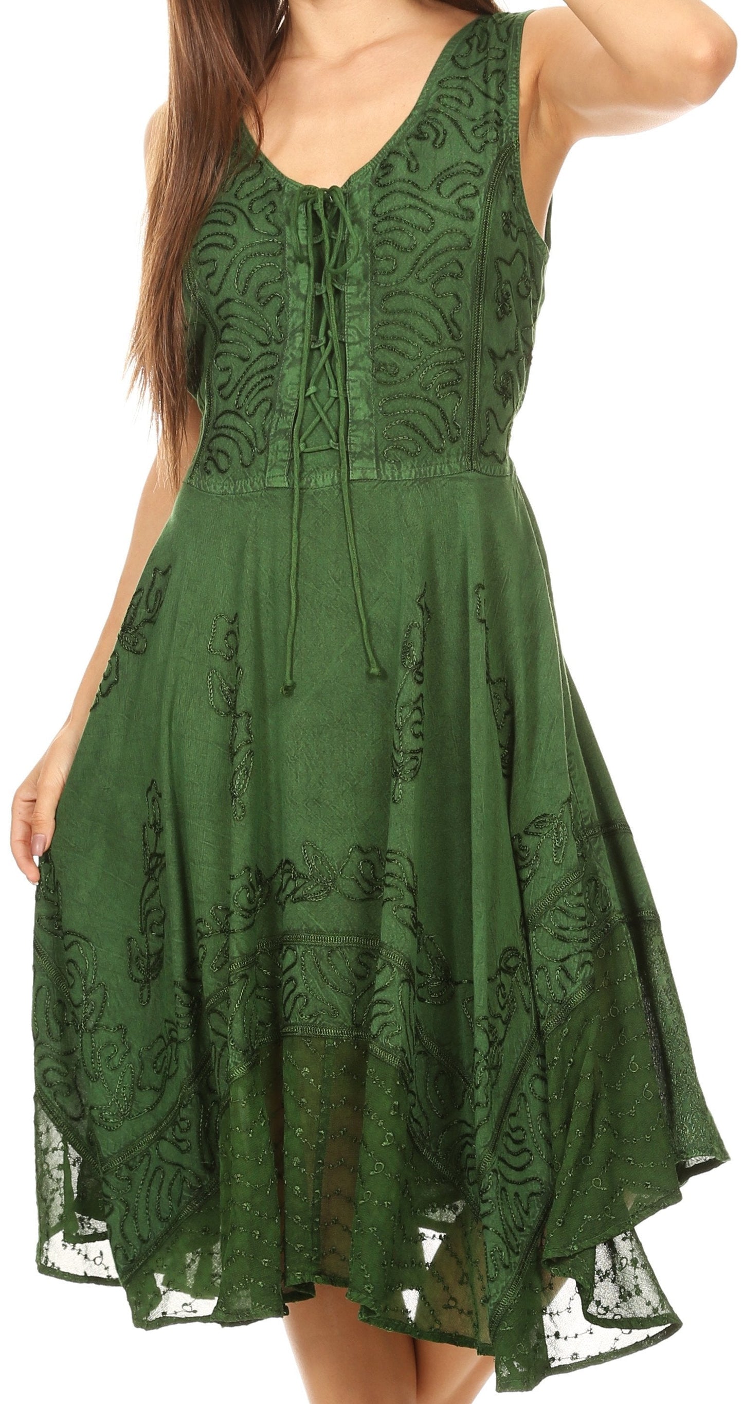 Sakkas Magdilena Stonewashed Corset Front Embroidered Dress - Concordia Style Boutique
