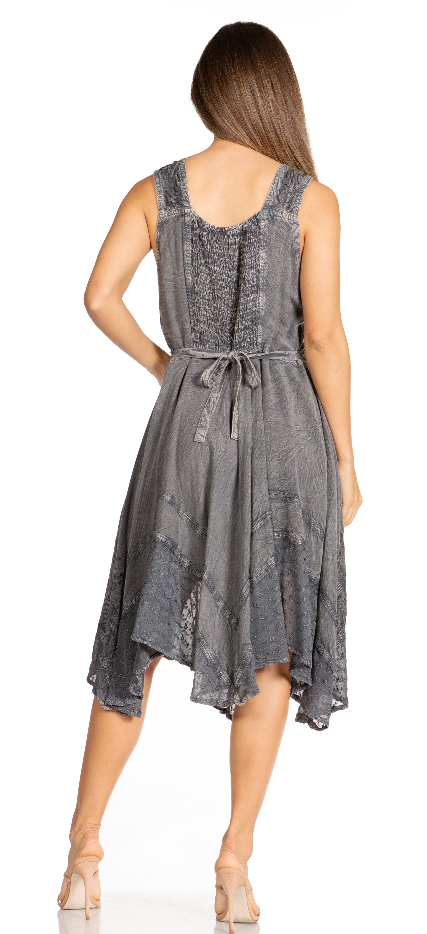 Sakkas Magdilena Stonewashed Corset Front Embroidered Dress - Concordia Style Boutique