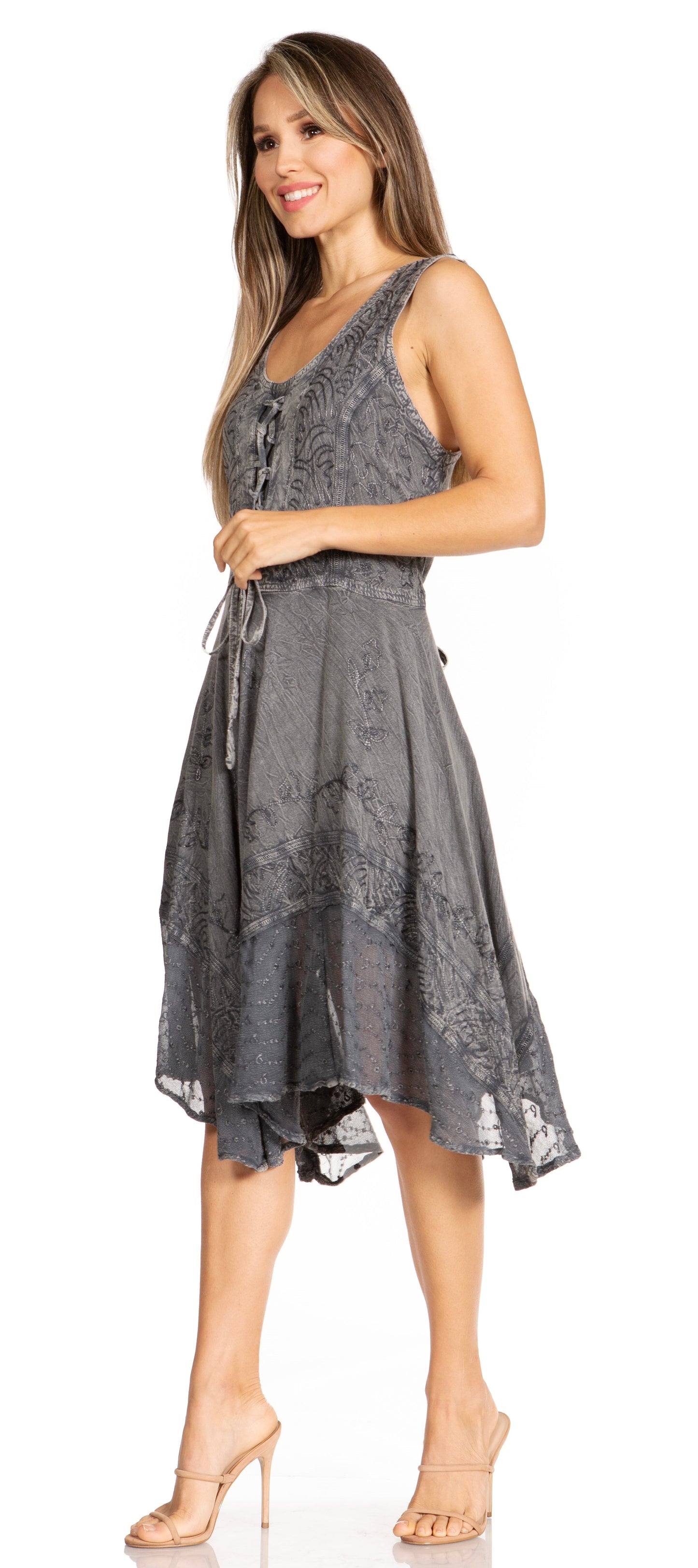 Sakkas Magdilena Stonewashed Corset Front Embroidered Dress - Concordia Style Boutique
