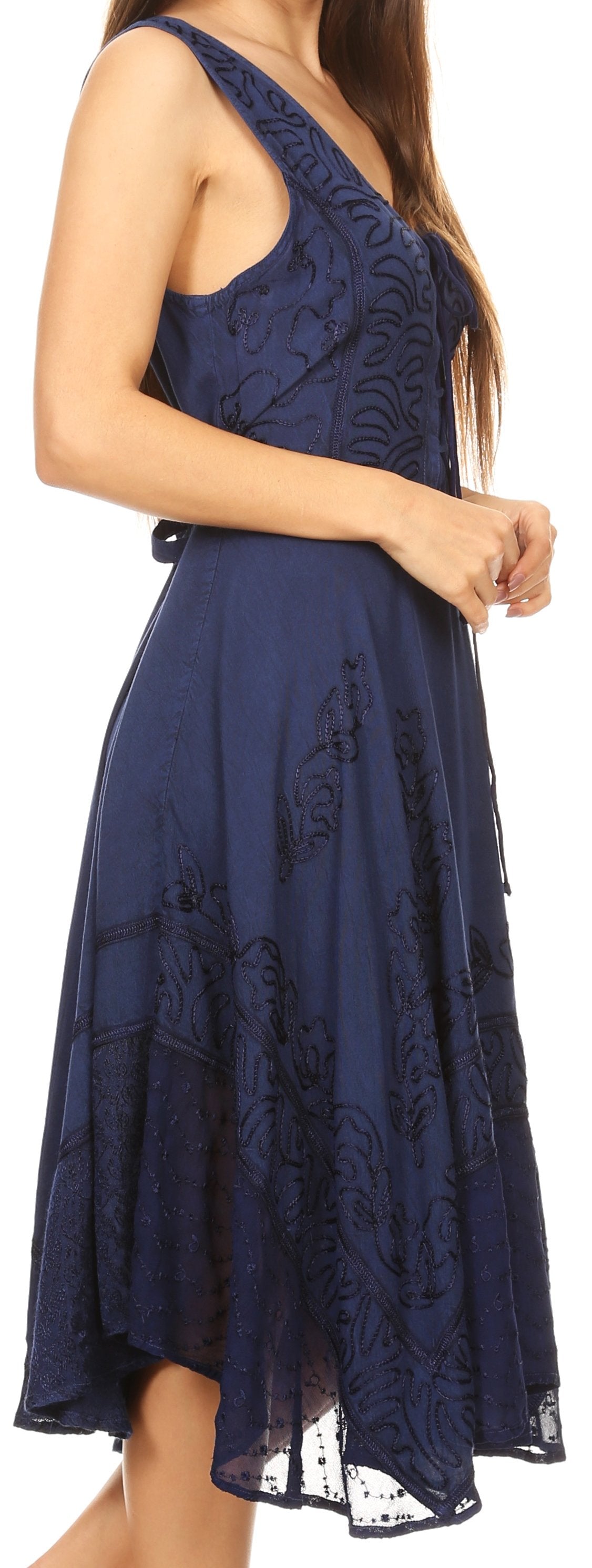Sakkas Magdilena Stonewashed Corset Front Embroidered Dress - Concordia Style Boutique