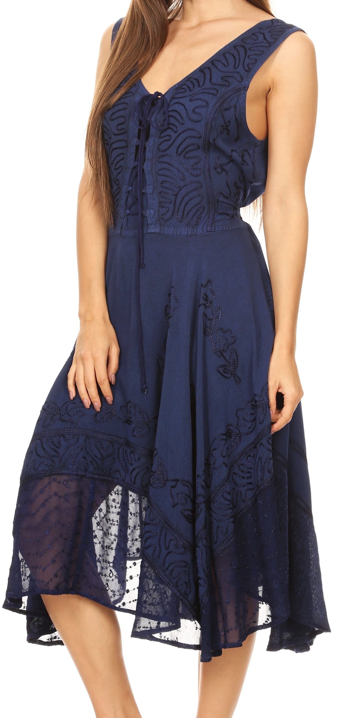 Sakkas Magdilena Stonewashed Corset Front Embroidered Dress - Concordia Style Boutique