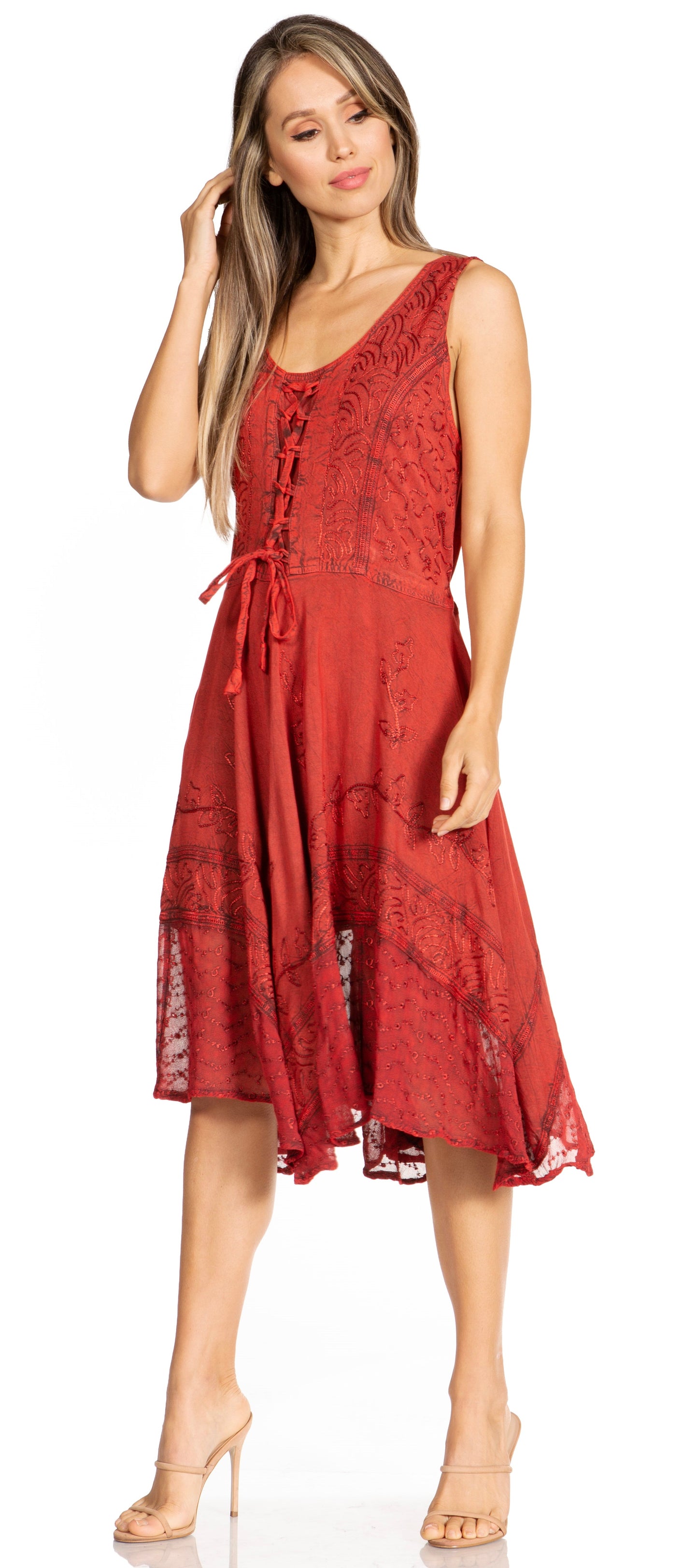 Sakkas Magdilena Stonewashed Corset Front Embroidered Dress - Concordia Style Boutique
