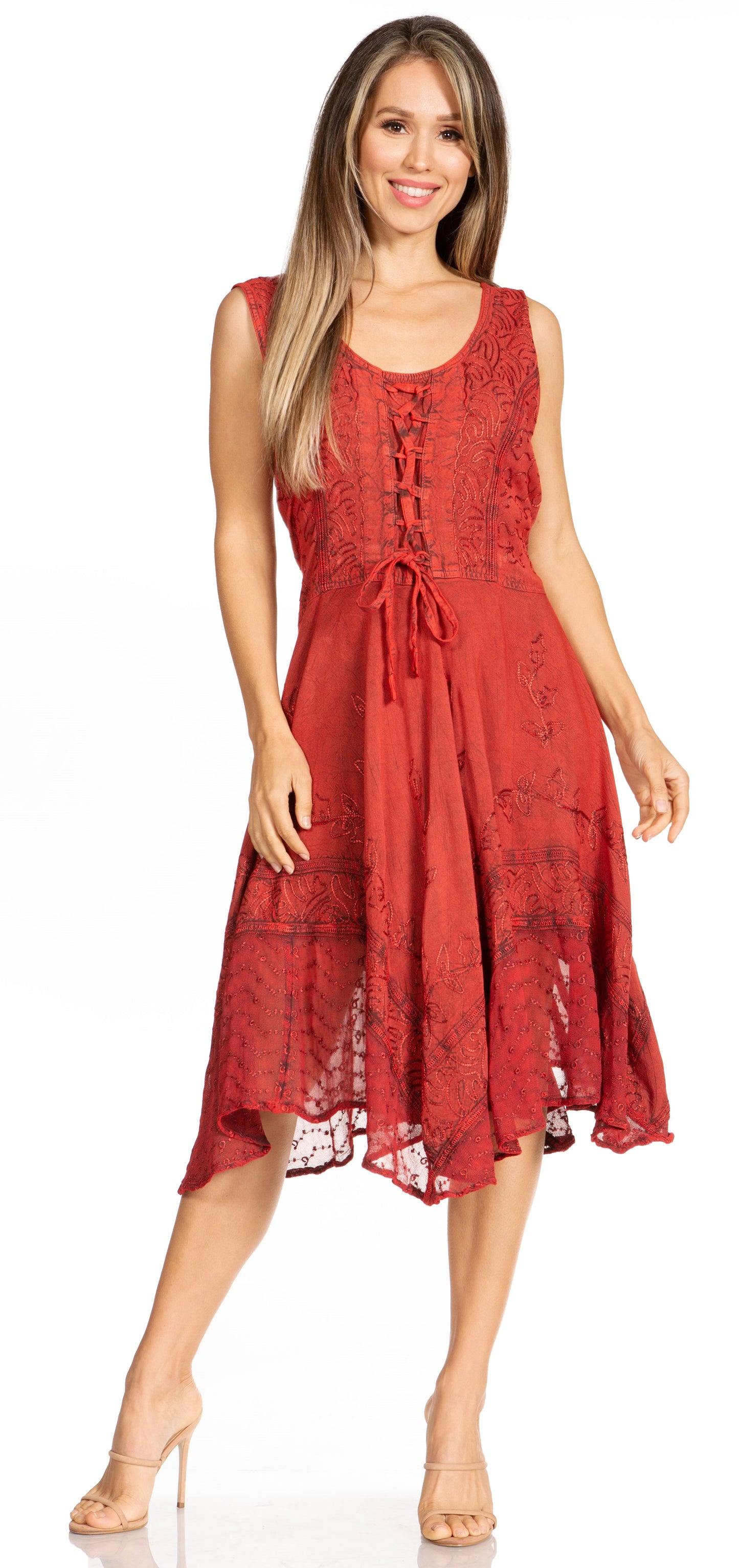 Sakkas Magdilena Stonewashed Corset Front Embroidered Dress - Concordia Style Boutique