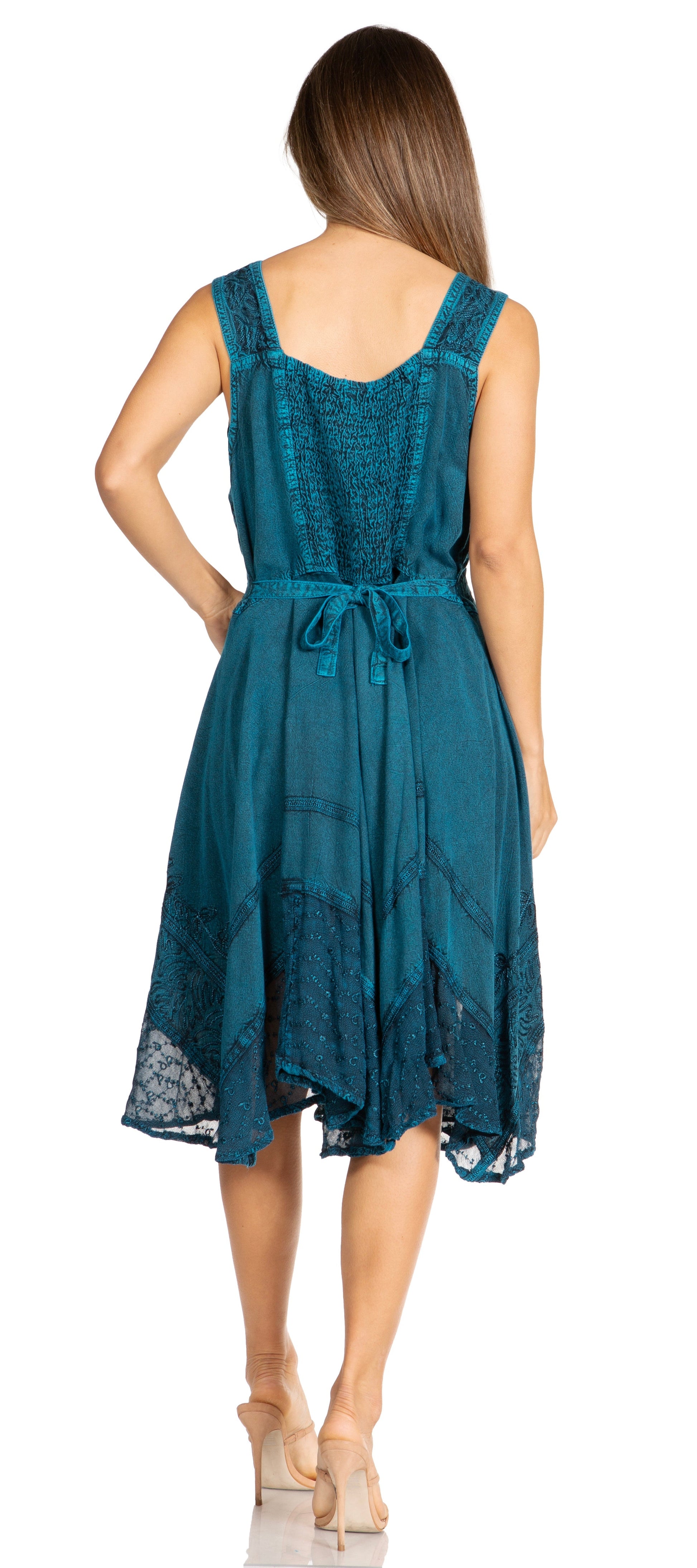 Sakkas Magdilena Stonewashed Corset Front Embroidered Dress - Concordia Style Boutique