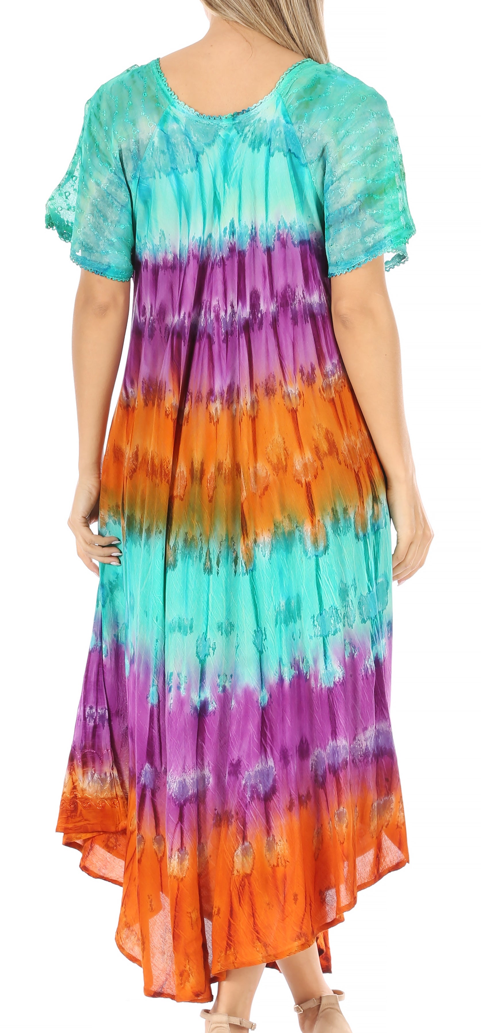 Sakkas Sula Long Laced Tie-Dye Wide Neck Embroidered Boho Sundress Cover Up - Concordia Style Boutique