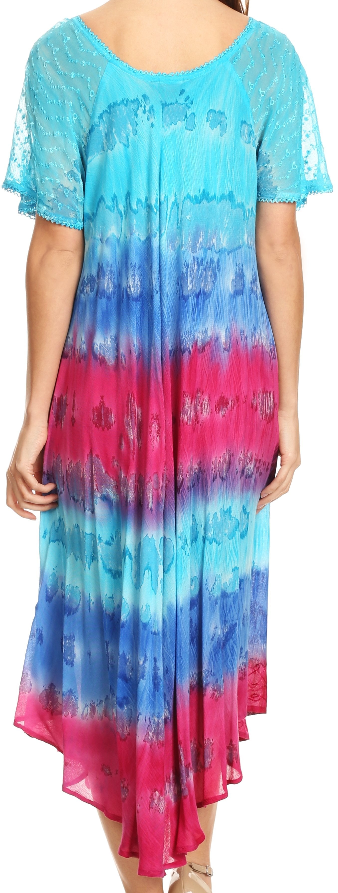 Sakkas Sula Long Laced Tie-Dye Wide Neck Embroidered Boho Sundress Cover Up - Concordia Style Boutique