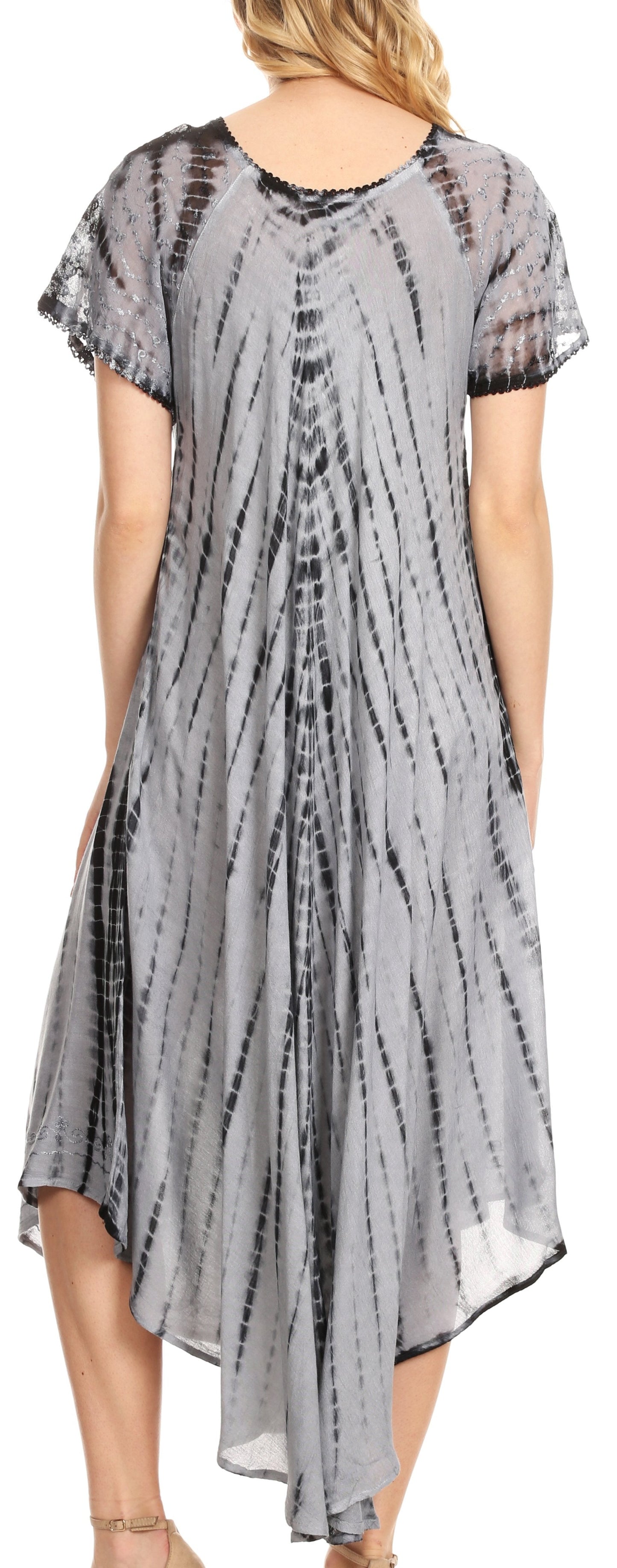 Sakkas Yasmin Tie Dye Embroidered Sheer Cap Sleeve Sundress | Cover Up - Concordia Style Boutique