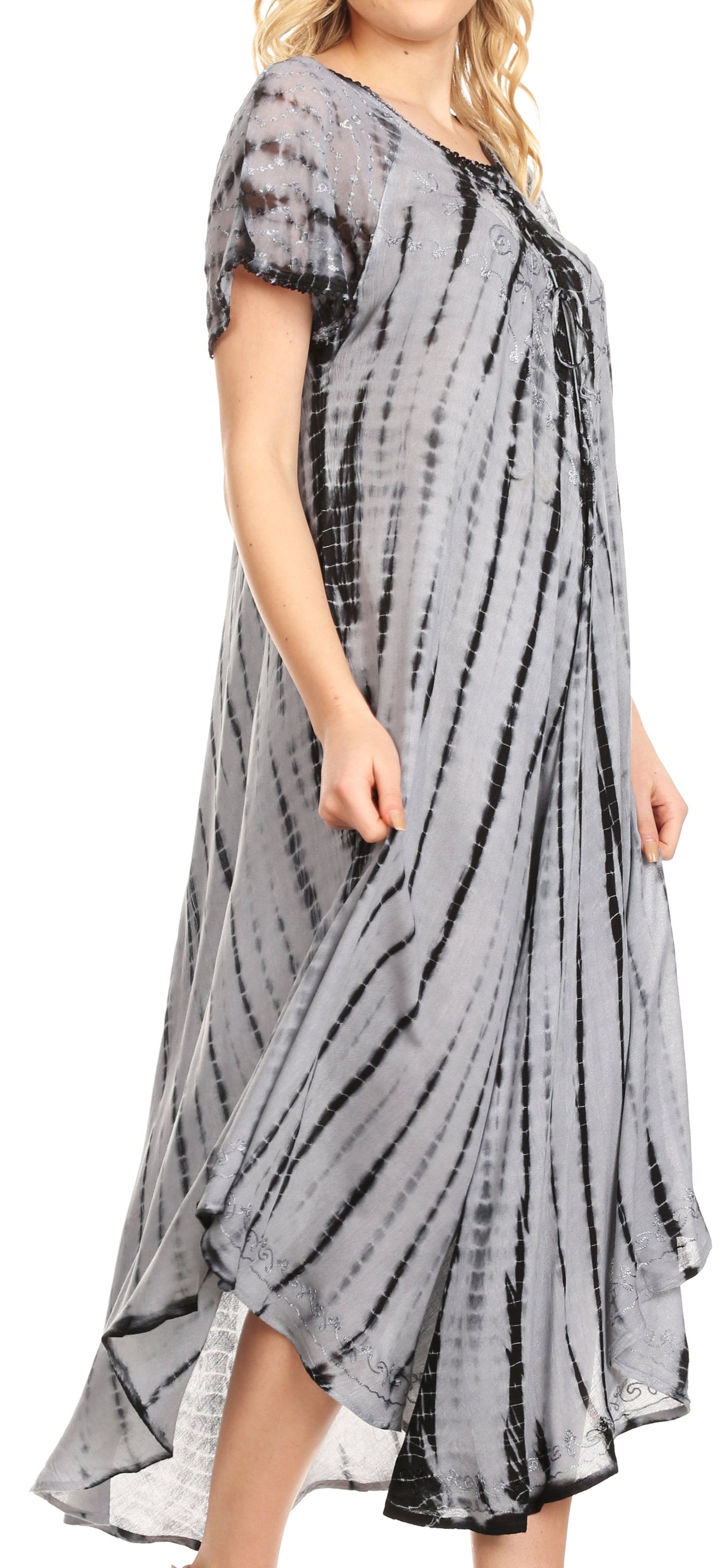 Sakkas Yasmin Tie Dye Embroidered Sheer Cap Sleeve Sundress | Cover Up - Concordia Style Boutique