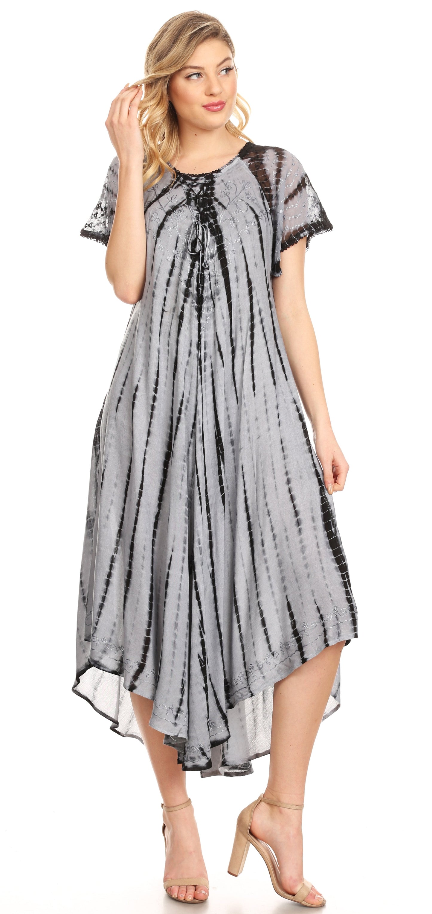 Sakkas Yasmin Tie Dye Embroidered Sheer Cap Sleeve Sundress | Cover Up - Concordia Style Boutique