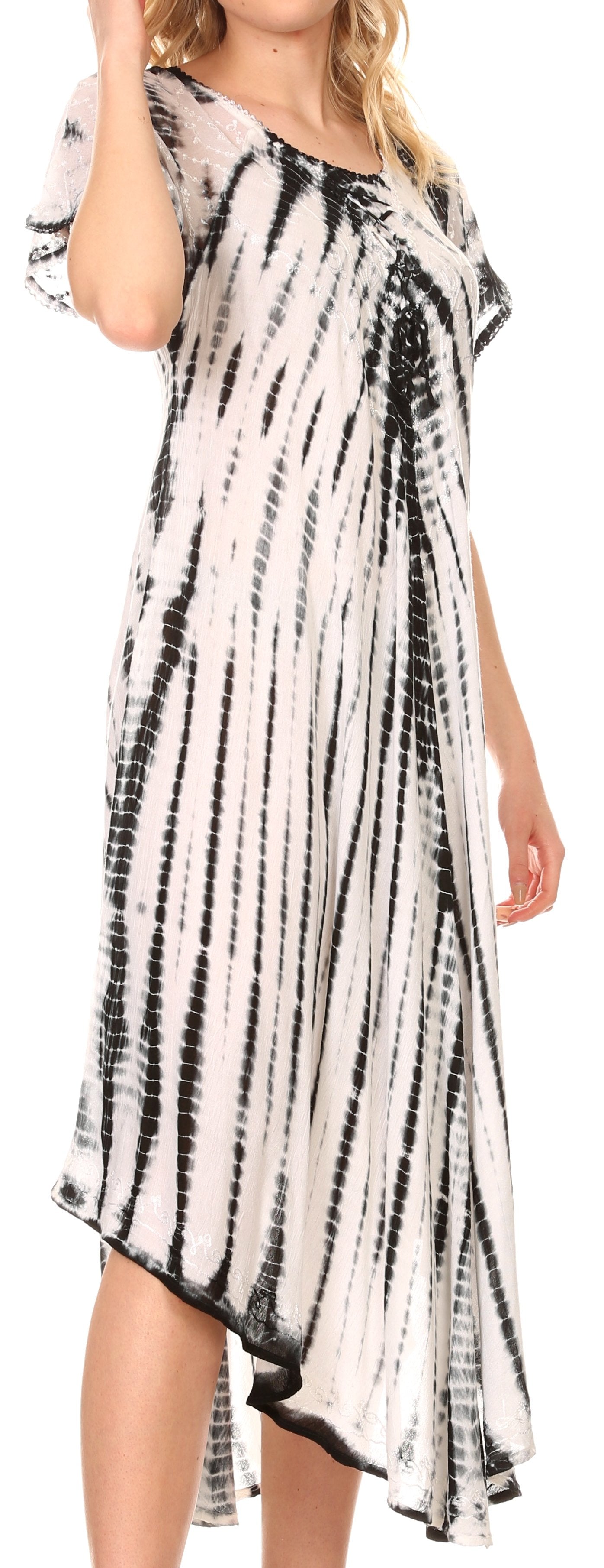 Sakkas Yasmin Tie Dye Embroidered Sheer Cap Sleeve Sundress | Cover Up - Concordia Style Boutique