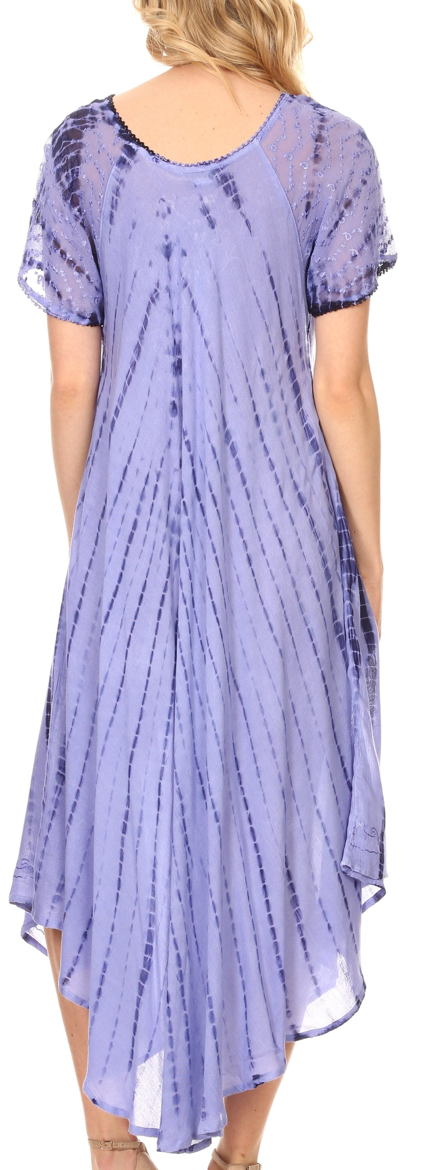 Sakkas Yasmin Tie Dye Embroidered Sheer Cap Sleeve Sundress | Cover Up - Concordia Style Boutique