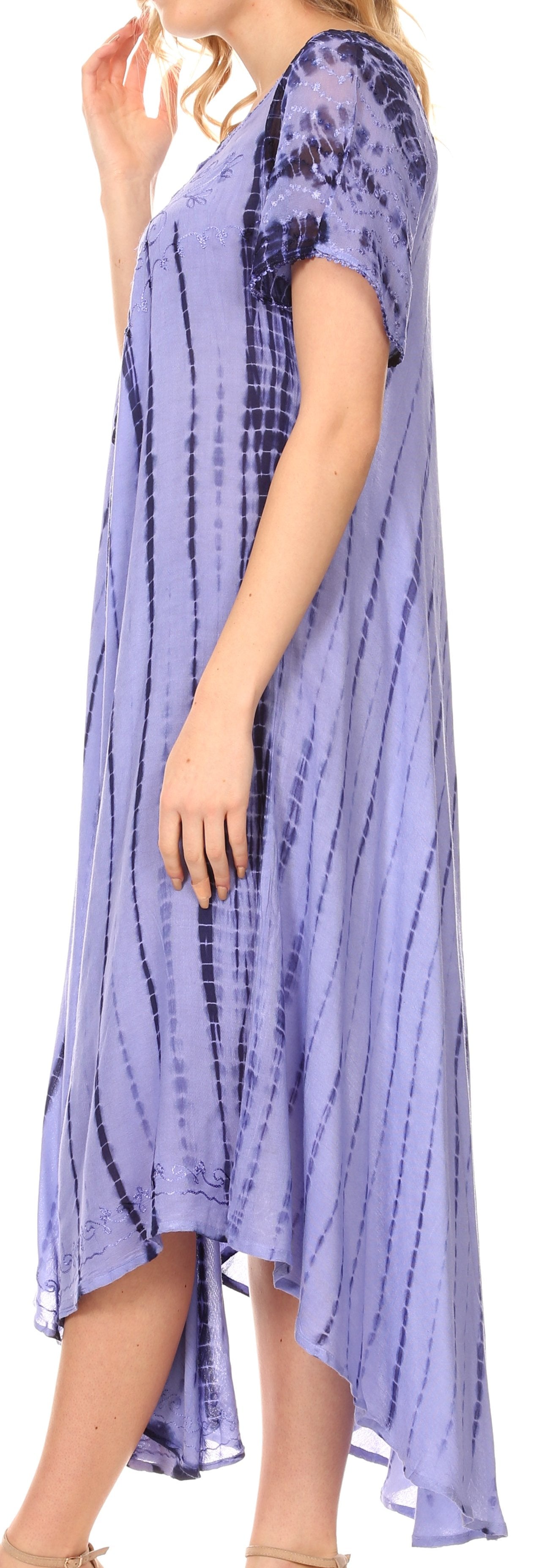 Sakkas Yasmin Tie Dye Embroidered Sheer Cap Sleeve Sundress | Cover Up - Concordia Style Boutique