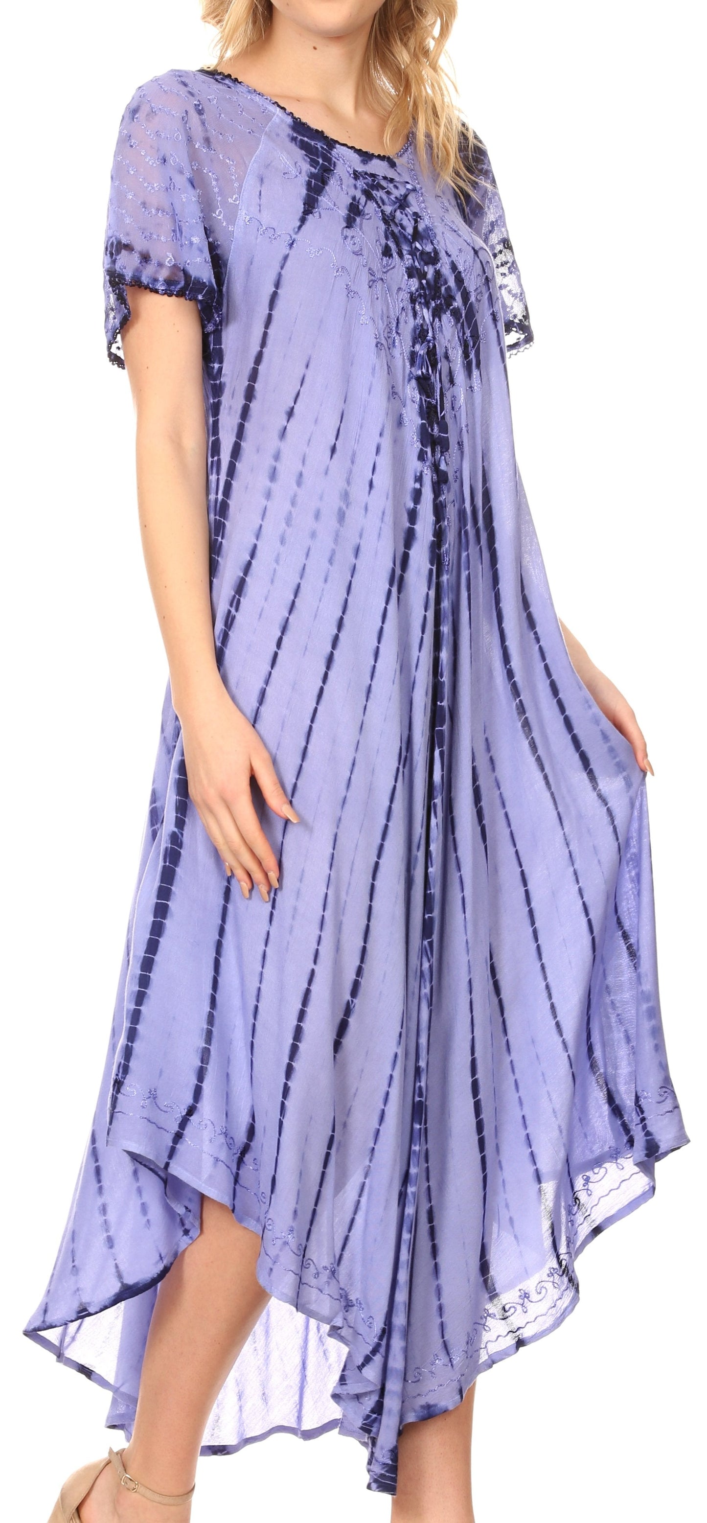 Sakkas Yasmin Tie Dye Embroidered Sheer Cap Sleeve Sundress | Cover Up - Concordia Style Boutique