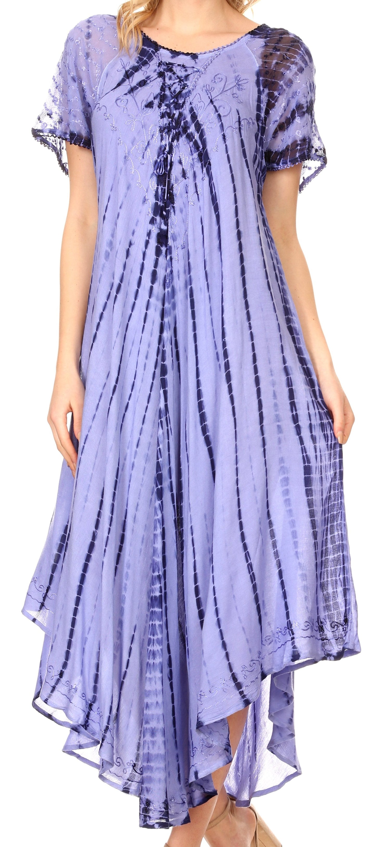 Sakkas Yasmin Tie Dye Embroidered Sheer Cap Sleeve Sundress | Cover Up - Concordia Style Boutique