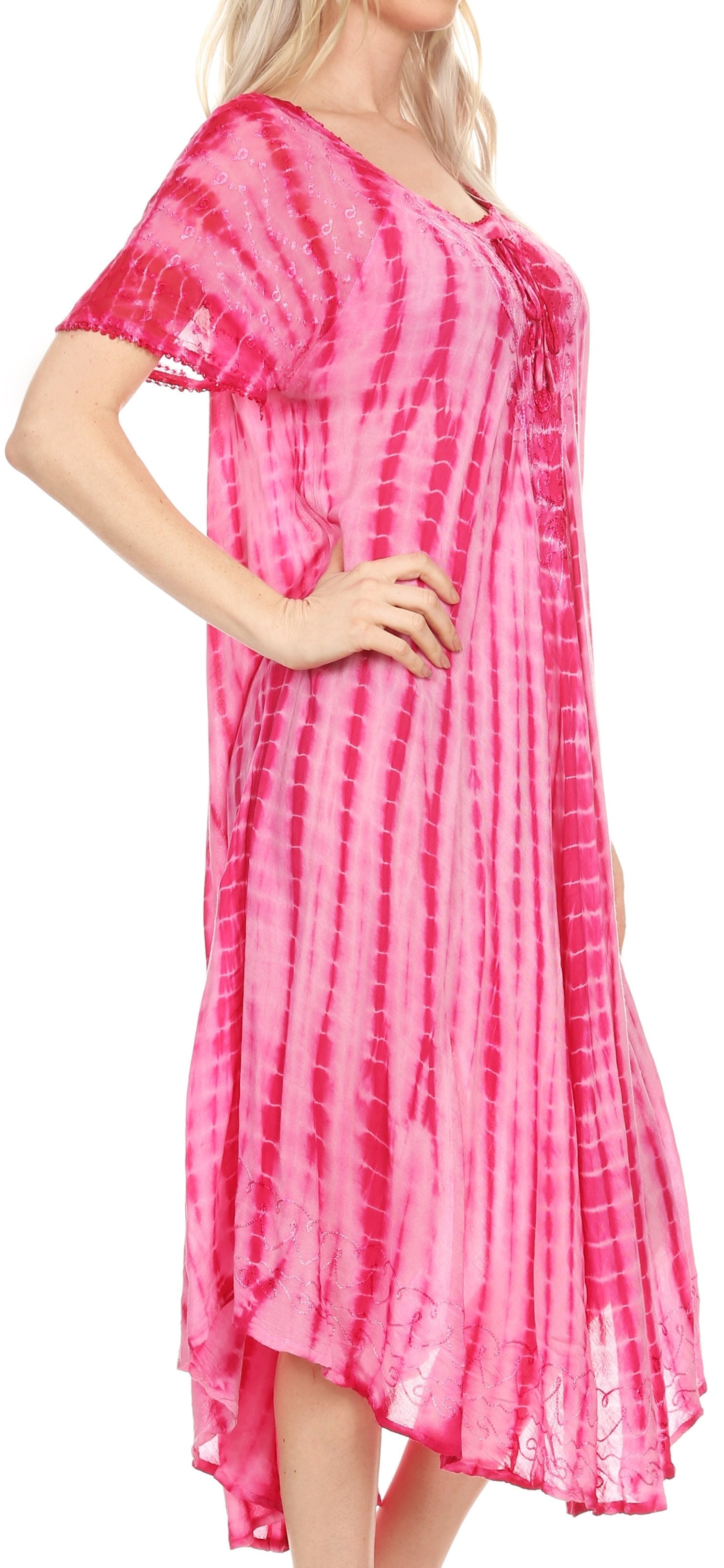 Sakkas Yasmin Tie Dye Embroidered Sheer Cap Sleeve Sundress | Cover Up - Concordia Style Boutique