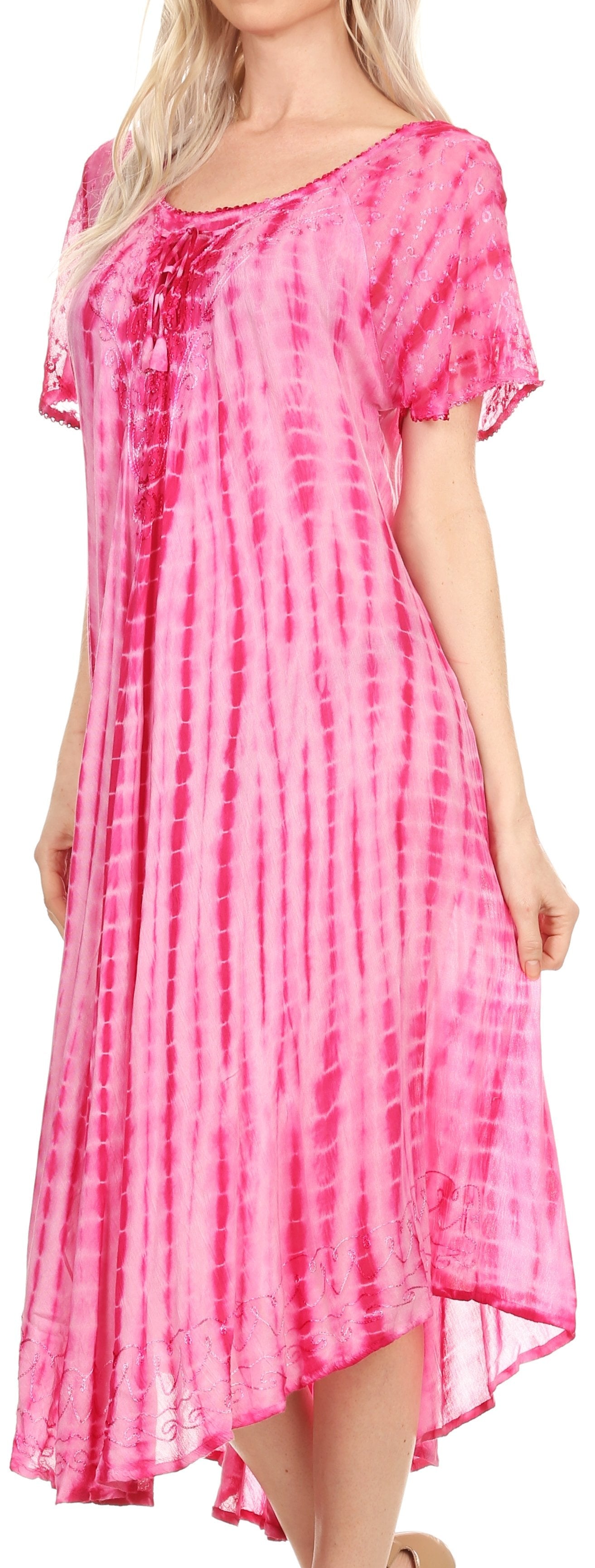 Sakkas Yasmin Tie Dye Embroidered Sheer Cap Sleeve Sundress | Cover Up - Concordia Style Boutique