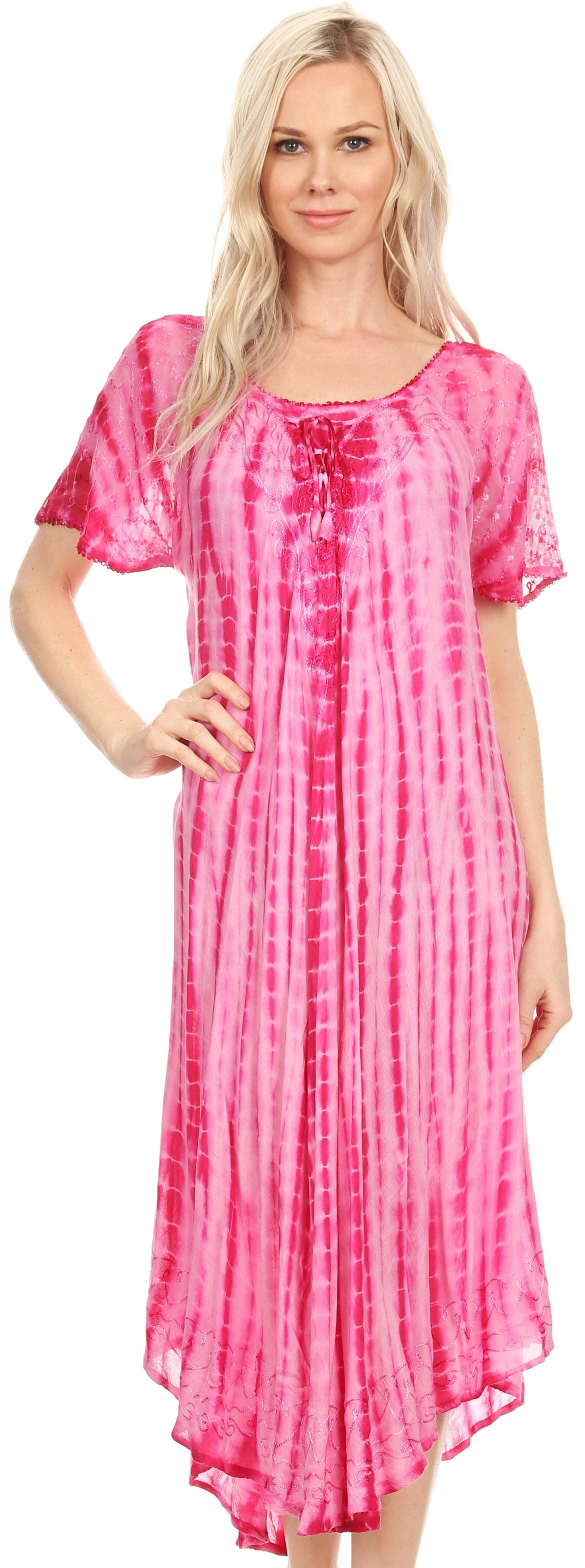 Sakkas Yasmin Tie Dye Embroidered Sheer Cap Sleeve Sundress | Cover Up - Concordia Style Boutique
