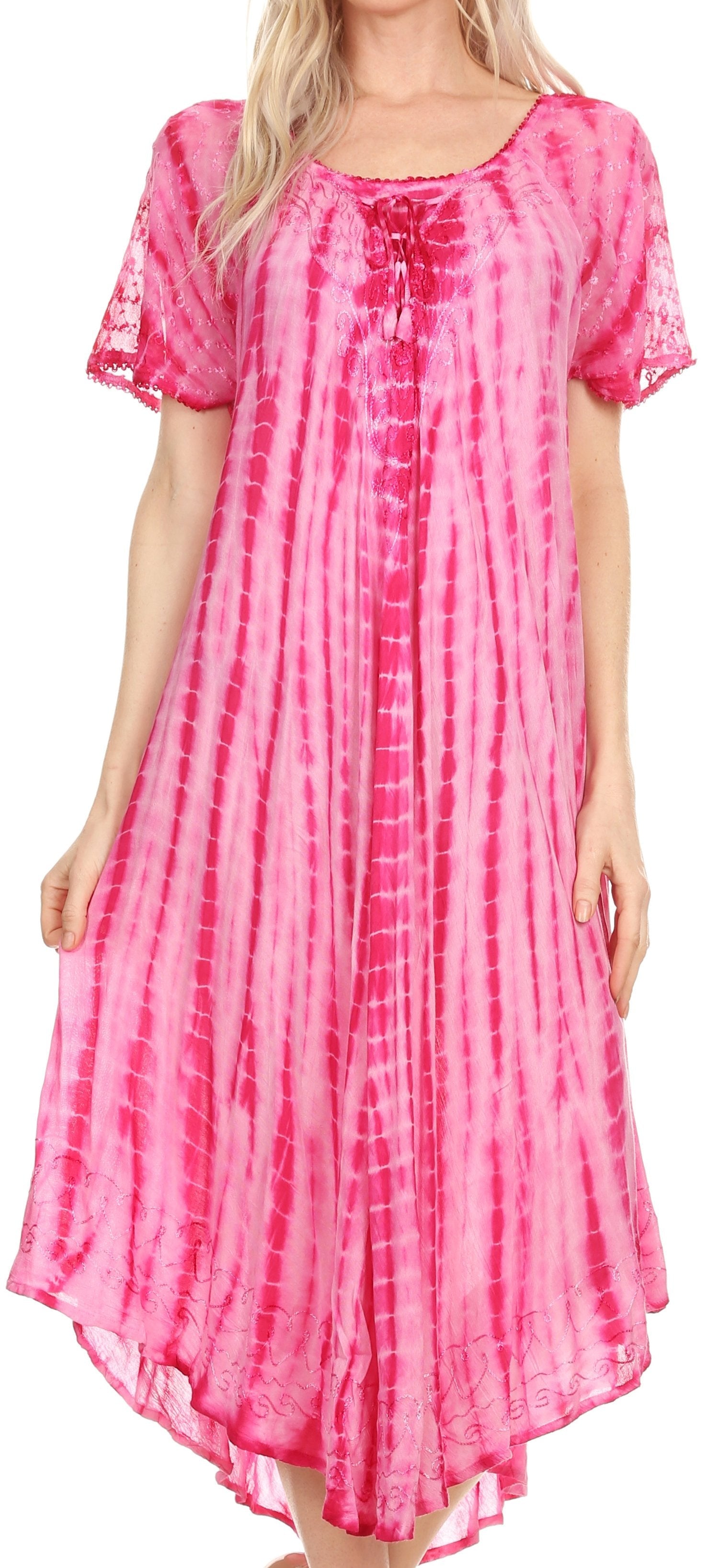 Sakkas Yasmin Tie Dye Embroidered Sheer Cap Sleeve Sundress | Cover Up - Concordia Style Boutique
