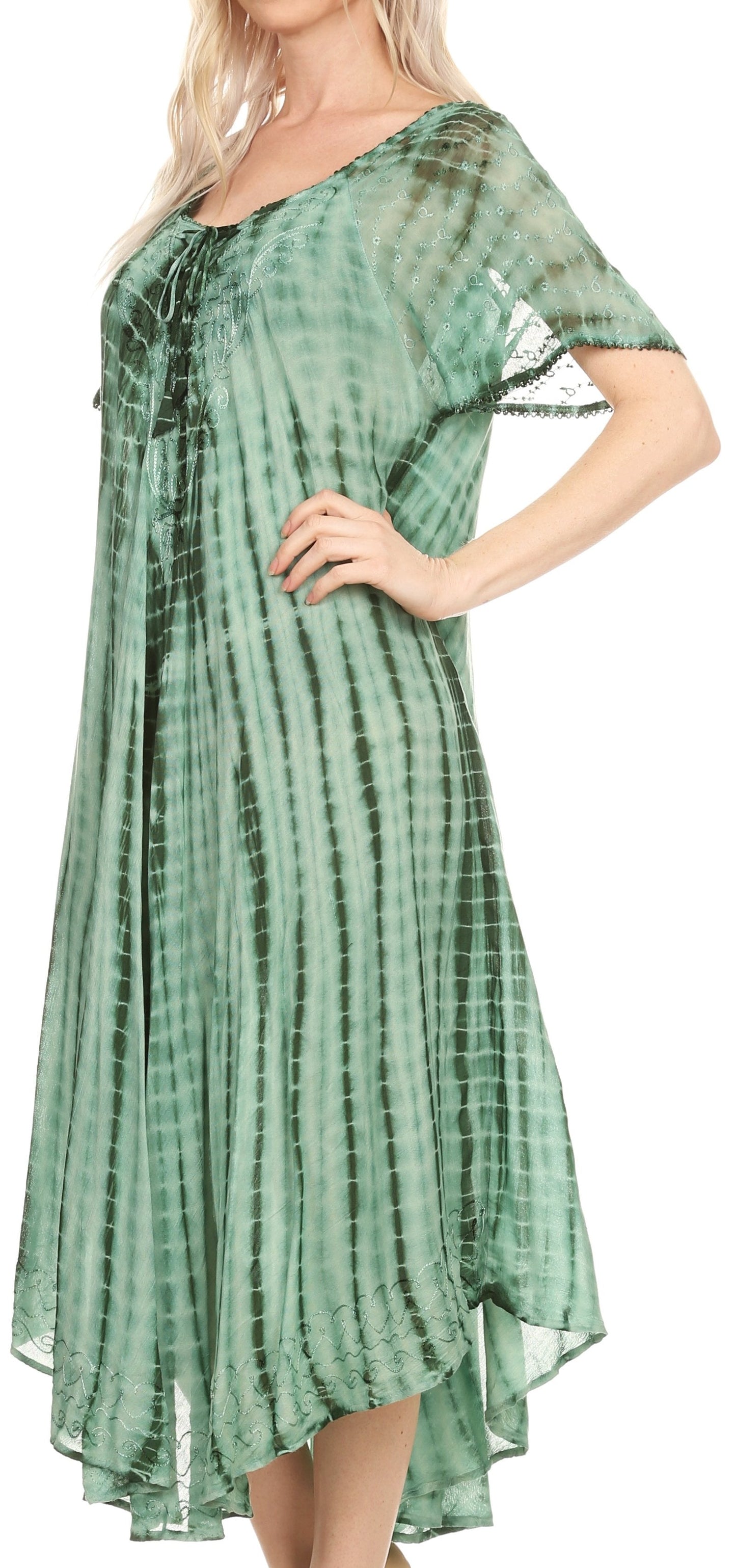Sakkas Yasmin Tie Dye Embroidered Sheer Cap Sleeve Sundress | Cover Up - Concordia Style Boutique