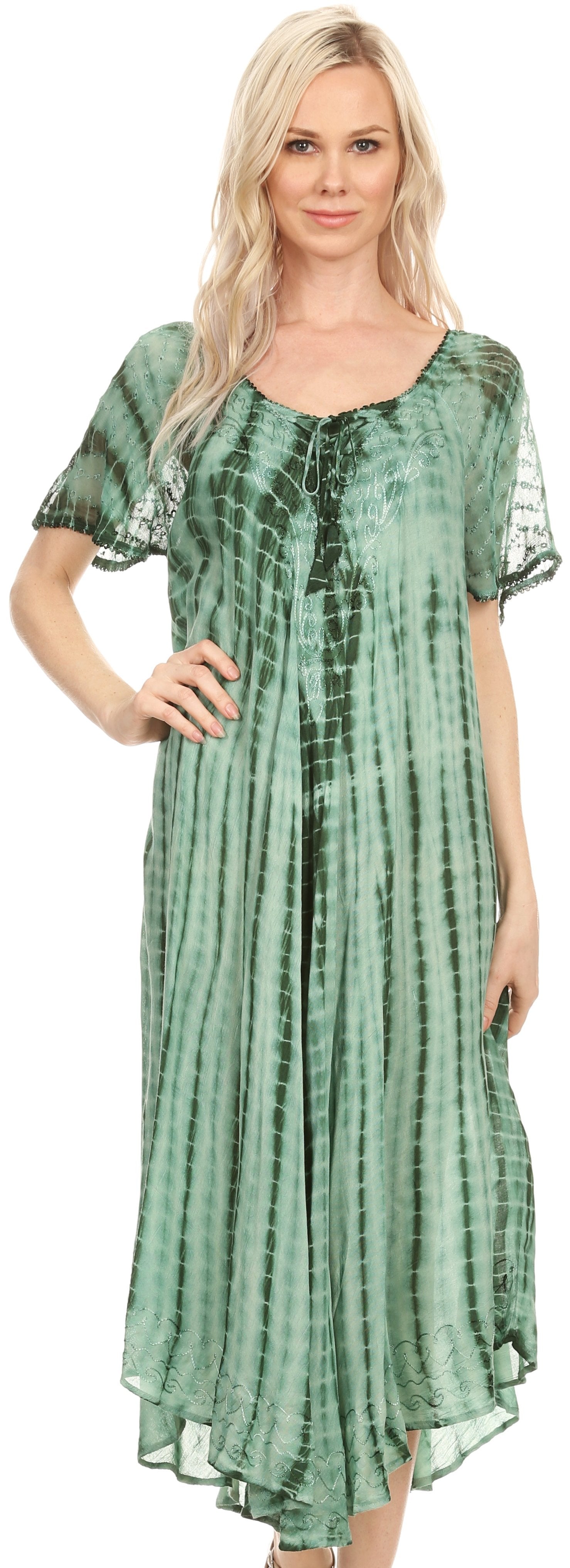 Sakkas Yasmin Tie Dye Embroidered Sheer Cap Sleeve Sundress | Cover Up - Concordia Style Boutique