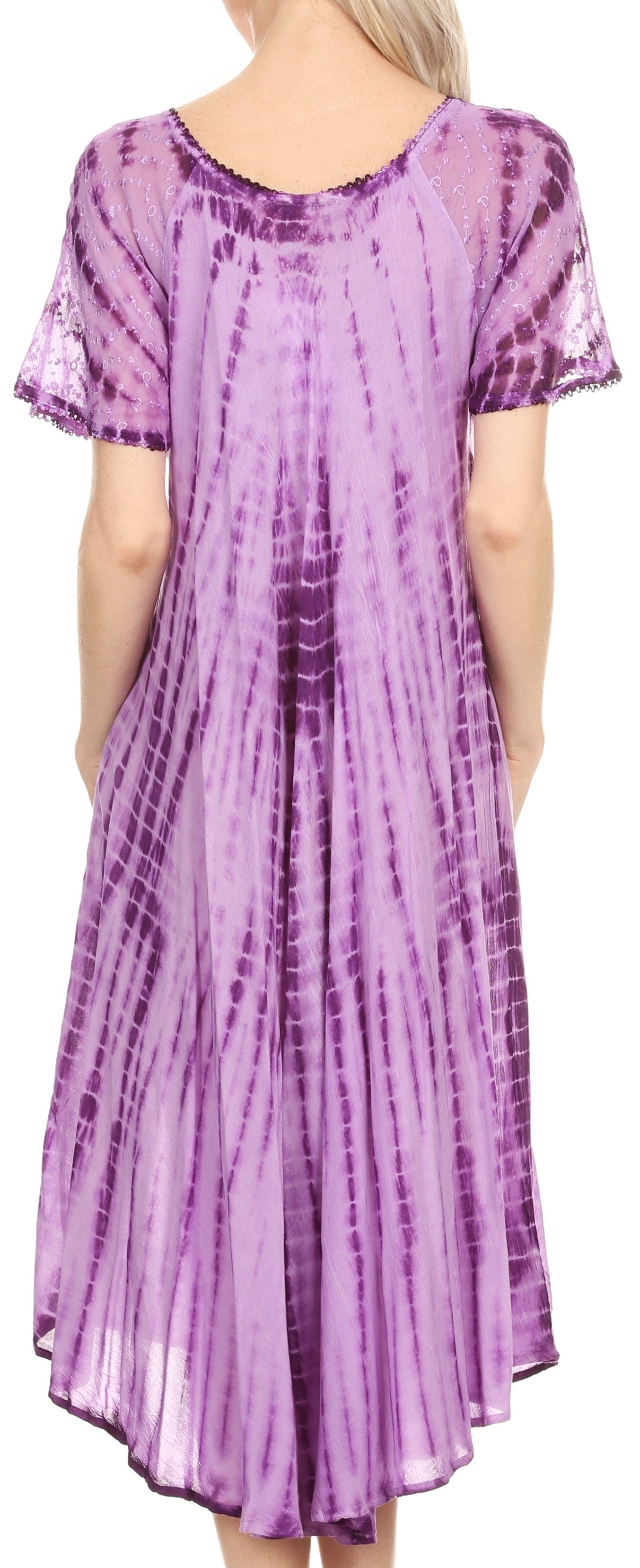 Sakkas Yasmin Tie Dye Embroidered Sheer Cap Sleeve Sundress | Cover Up - Concordia Style Boutique