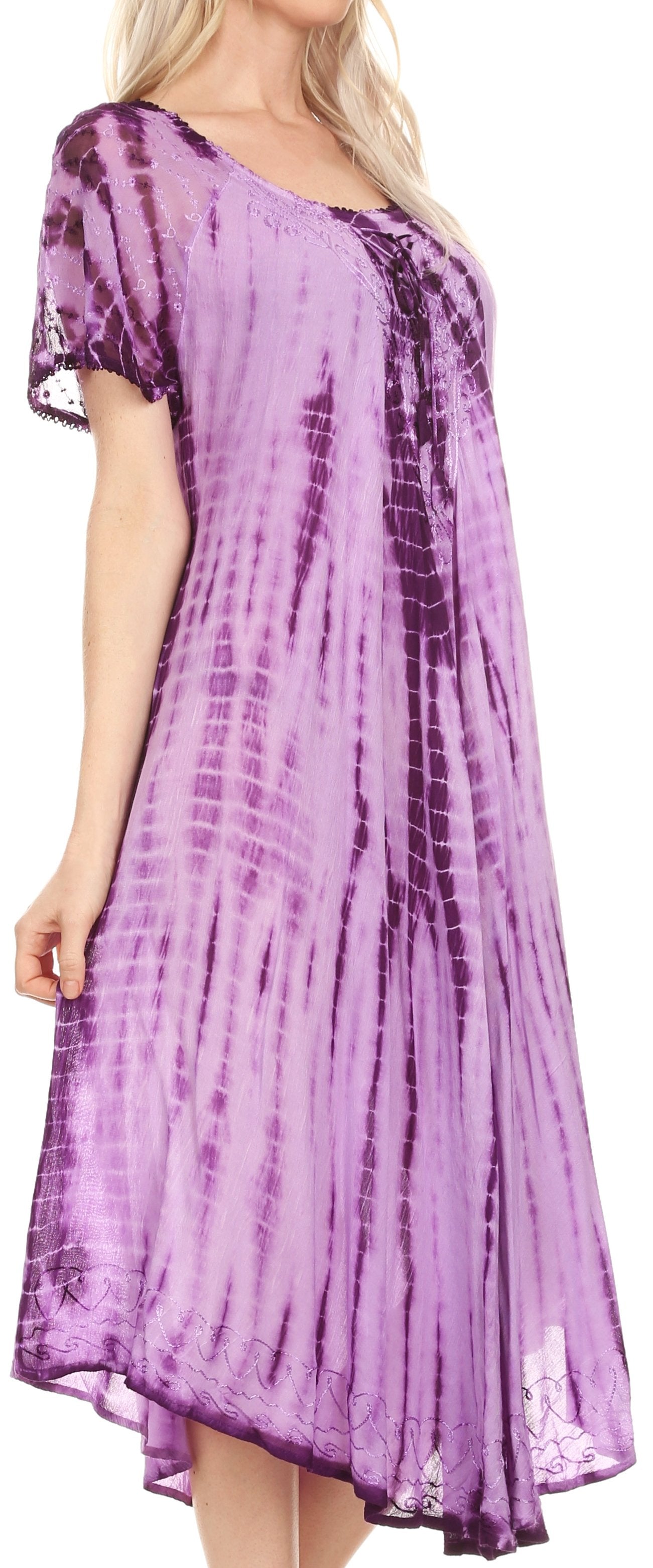 Sakkas Yasmin Tie Dye Embroidered Sheer Cap Sleeve Sundress | Cover Up - Concordia Style Boutique