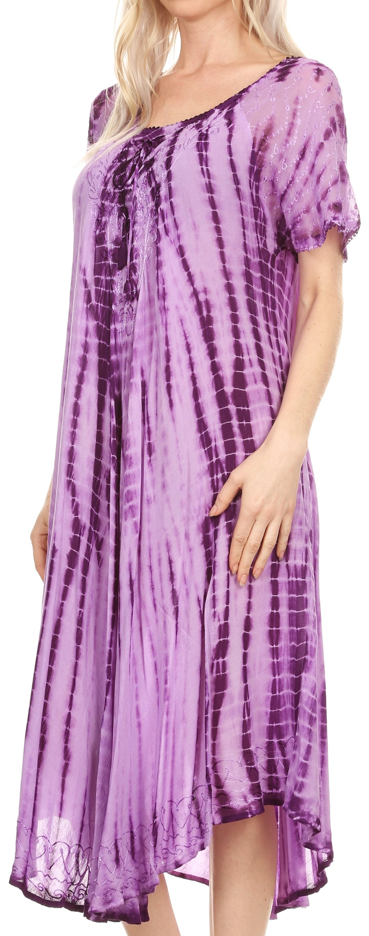 Sakkas Yasmin Tie Dye Embroidered Sheer Cap Sleeve Sundress | Cover Up - Concordia Style Boutique
