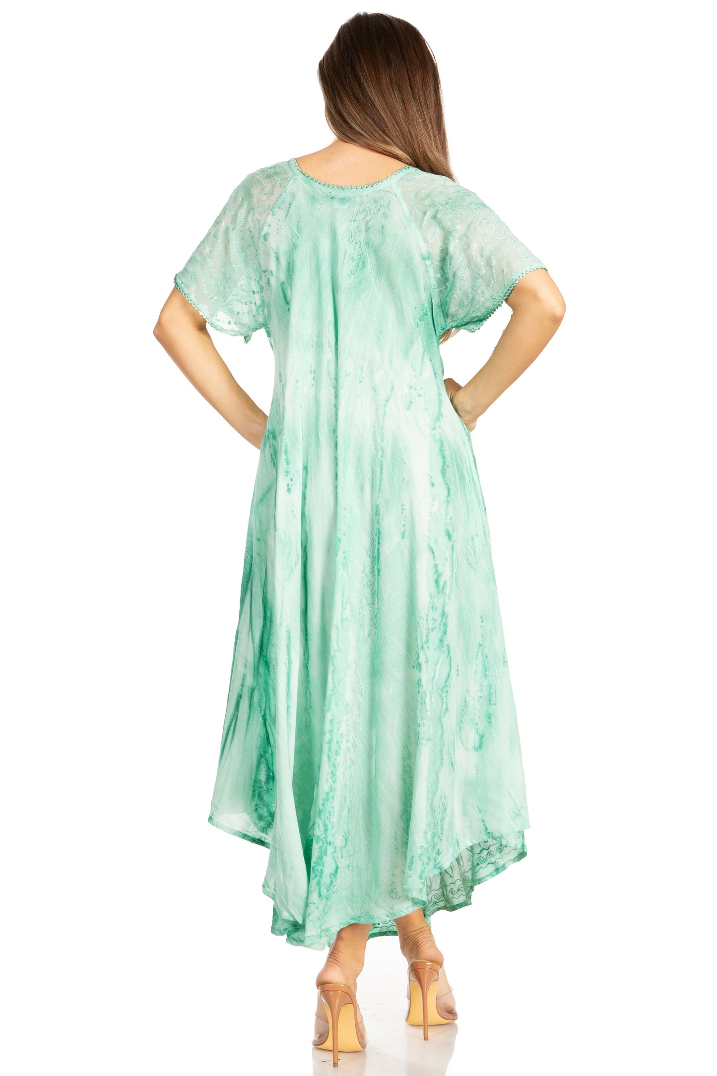 Sakkas Myani Two Tone Embroidered Sheer Cap Sleeve Caftan Long Dress | Cover Up - Concordia Style Boutique