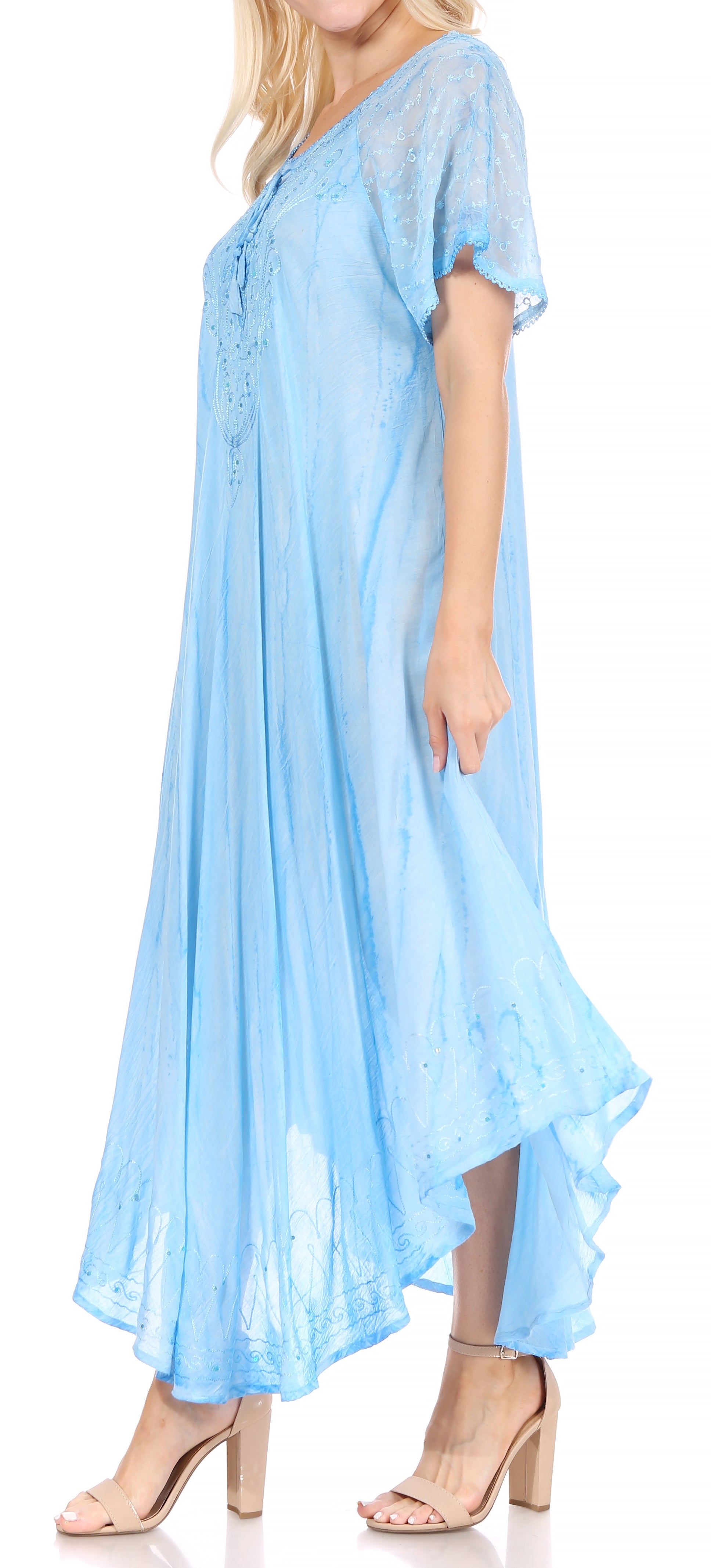 Sakkas Myani Two Tone Embroidered Sheer Cap Sleeve Caftan Long Dress | Cover Up - Concordia Style Boutique