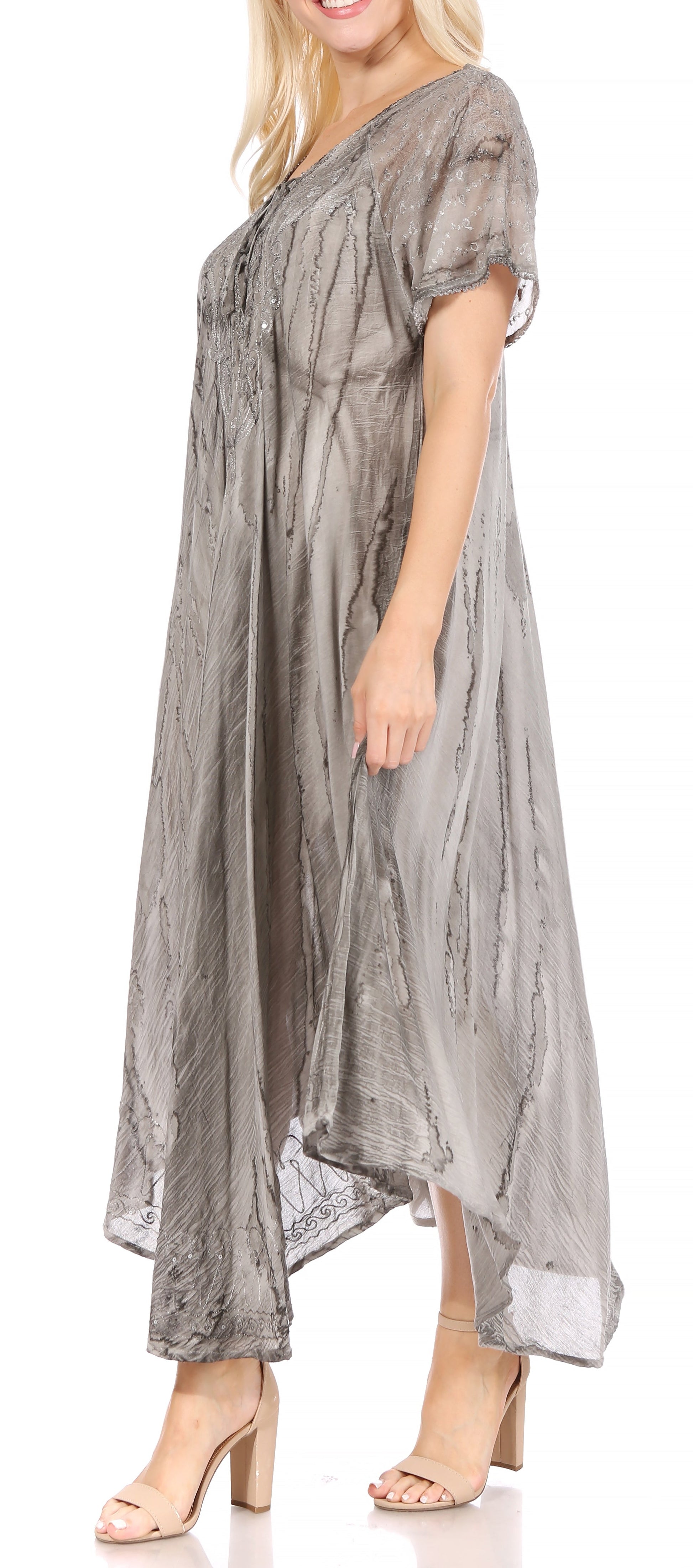 Sakkas Myani Two Tone Embroidered Sheer Cap Sleeve Caftan Long Dress | Cover Up - Concordia Style Boutique