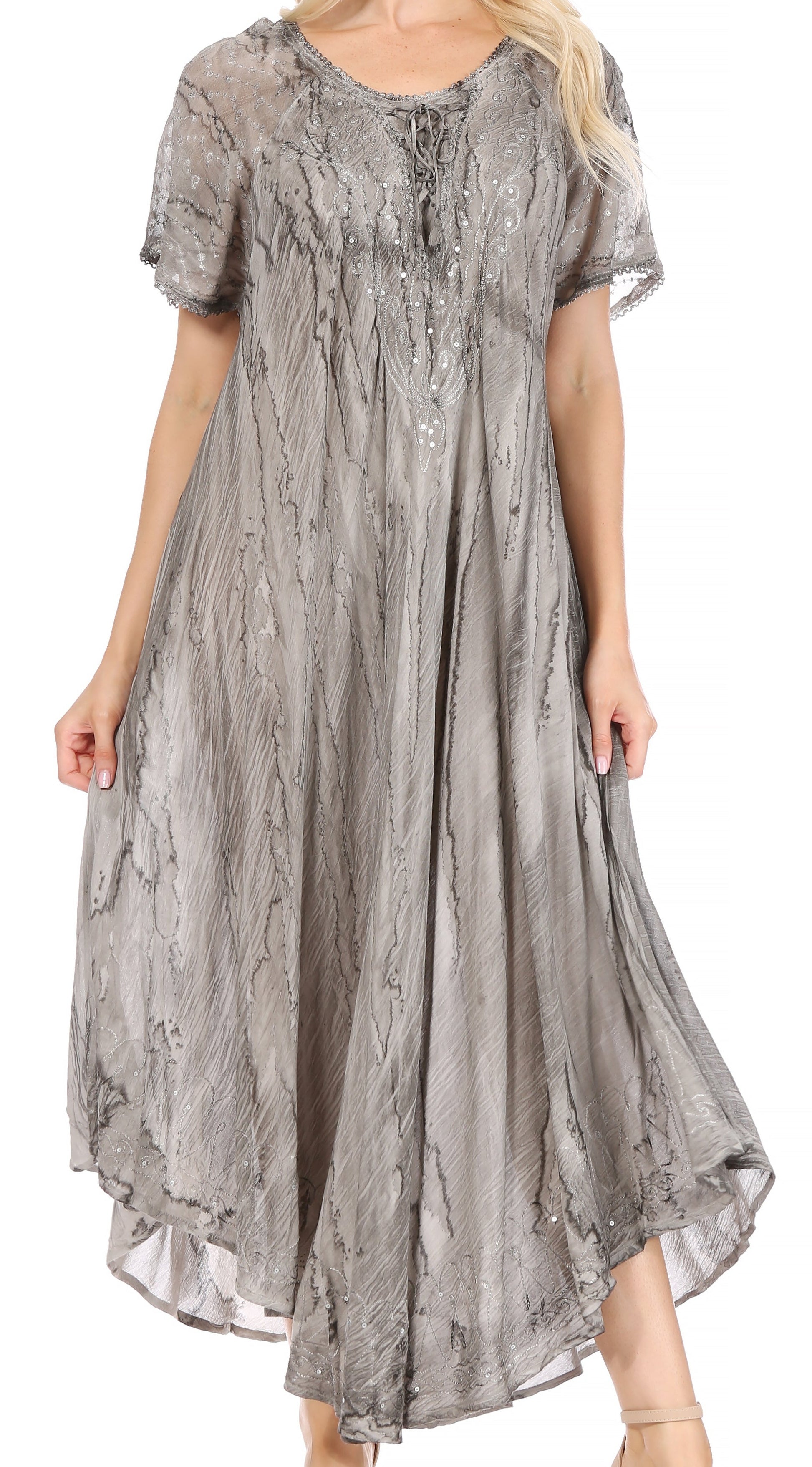 Sakkas Myani Two Tone Embroidered Sheer Cap Sleeve Caftan Long Dress | Cover Up - Concordia Style Boutique