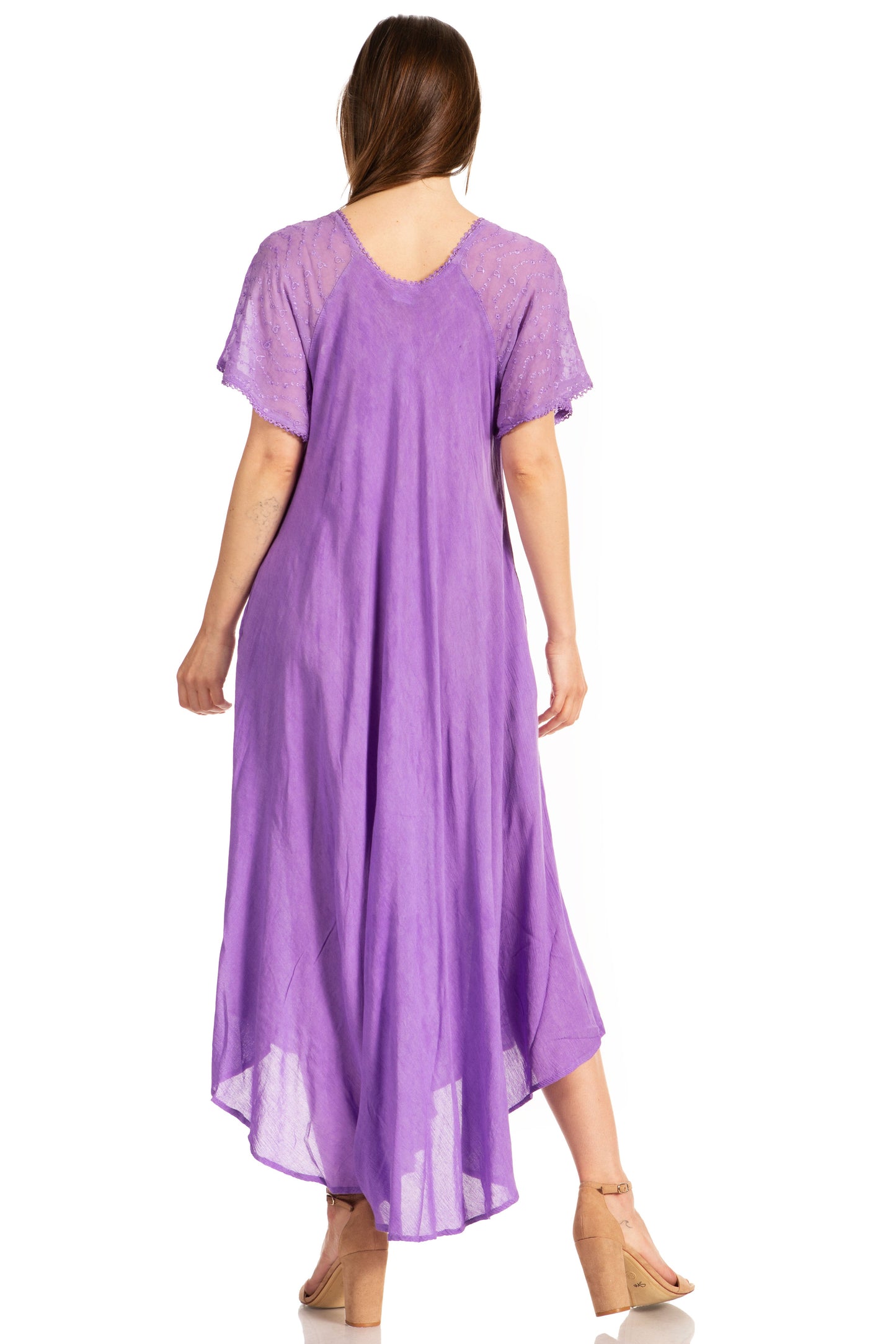 Sakkas Myani Two Tone Embroidered Sheer Cap Sleeve Caftan Long Dress | Cover Up - Concordia Style Boutique