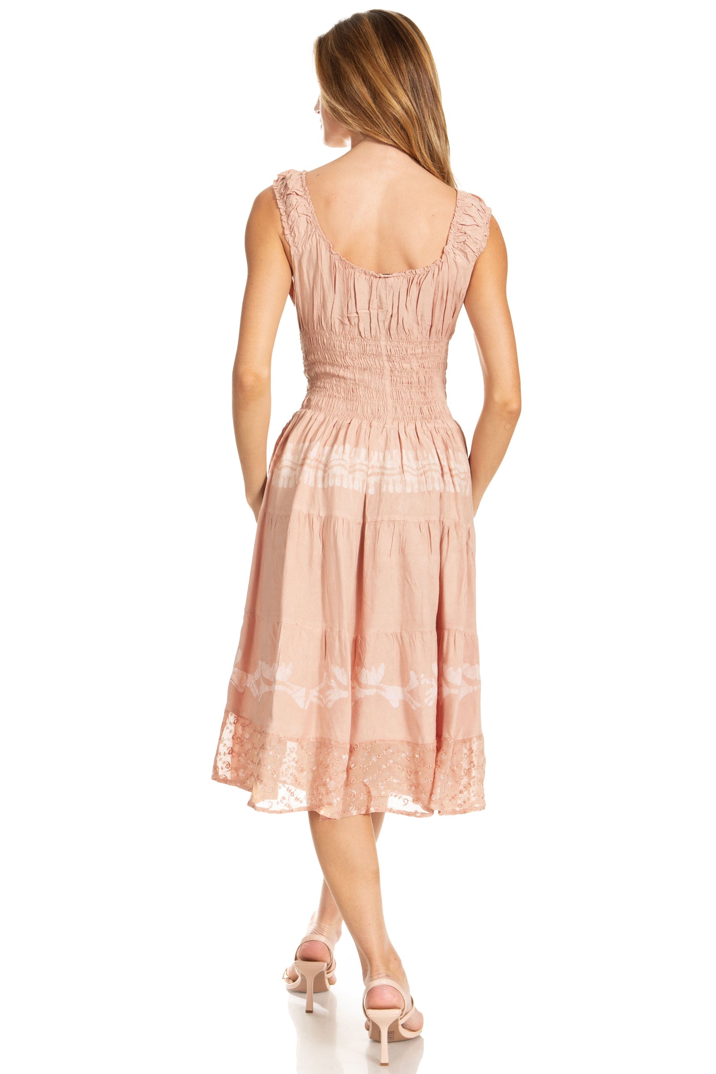 Sakkas Alba Women's Off The Shoulder Smock Ruffle Midi Dress Tie Dye & Embroidery - Concordia Style Boutique