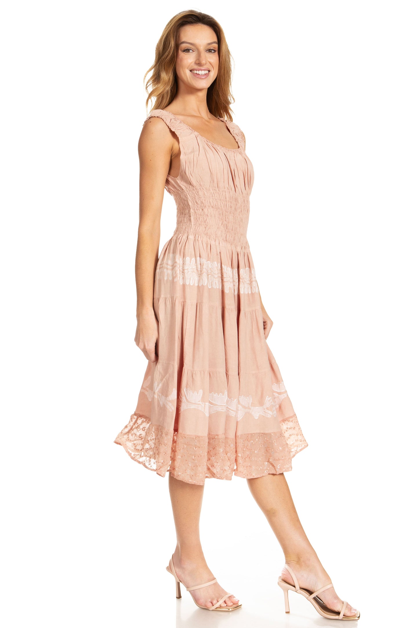 Sakkas Alba Women's Off The Shoulder Smock Ruffle Midi Dress Tie Dye & Embroidery - Concordia Style Boutique