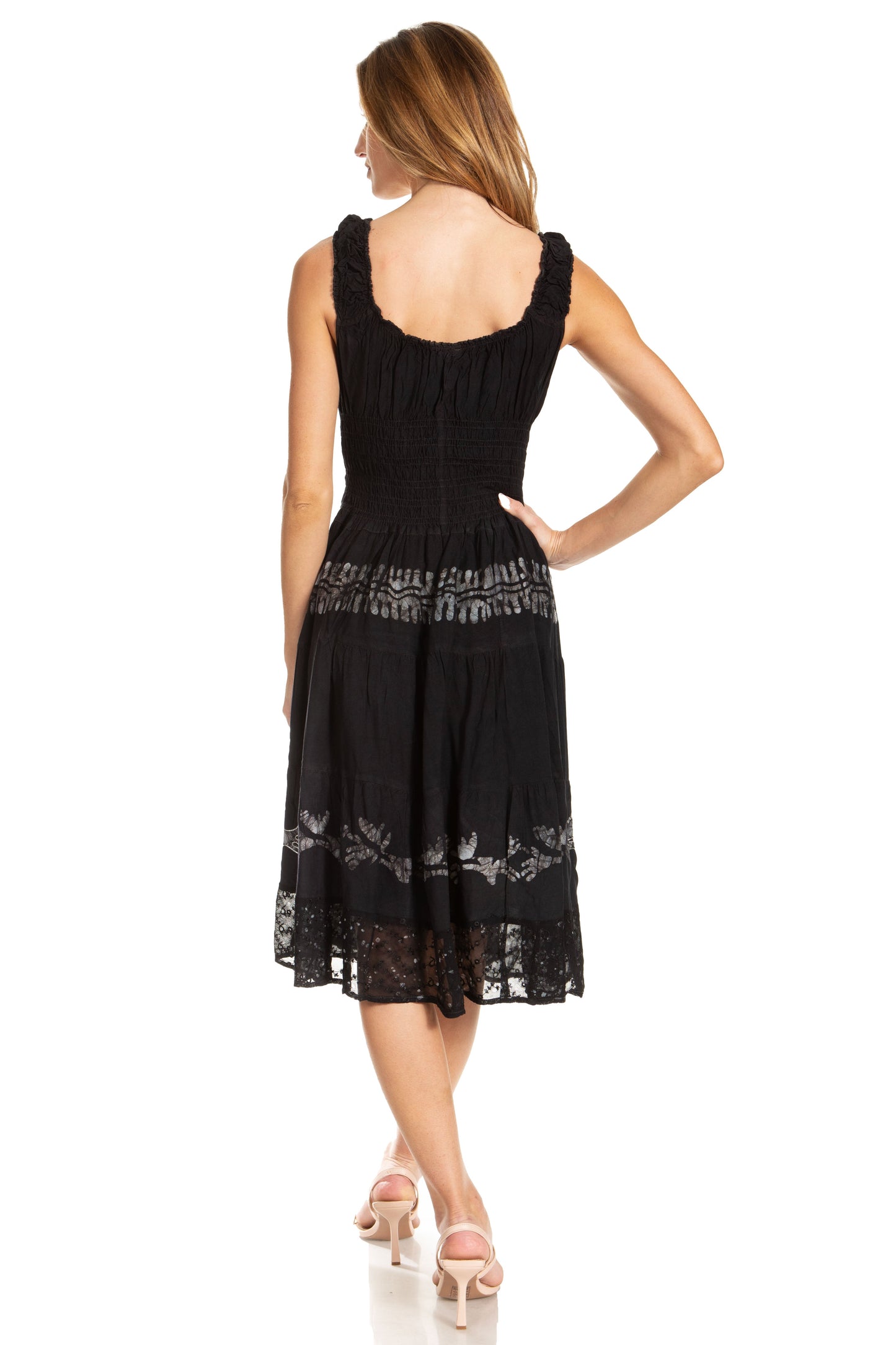 Sakkas Alba Women's Off The Shoulder Smock Ruffle Midi Dress Tie Dye & Embroidery - Concordia Style Boutique