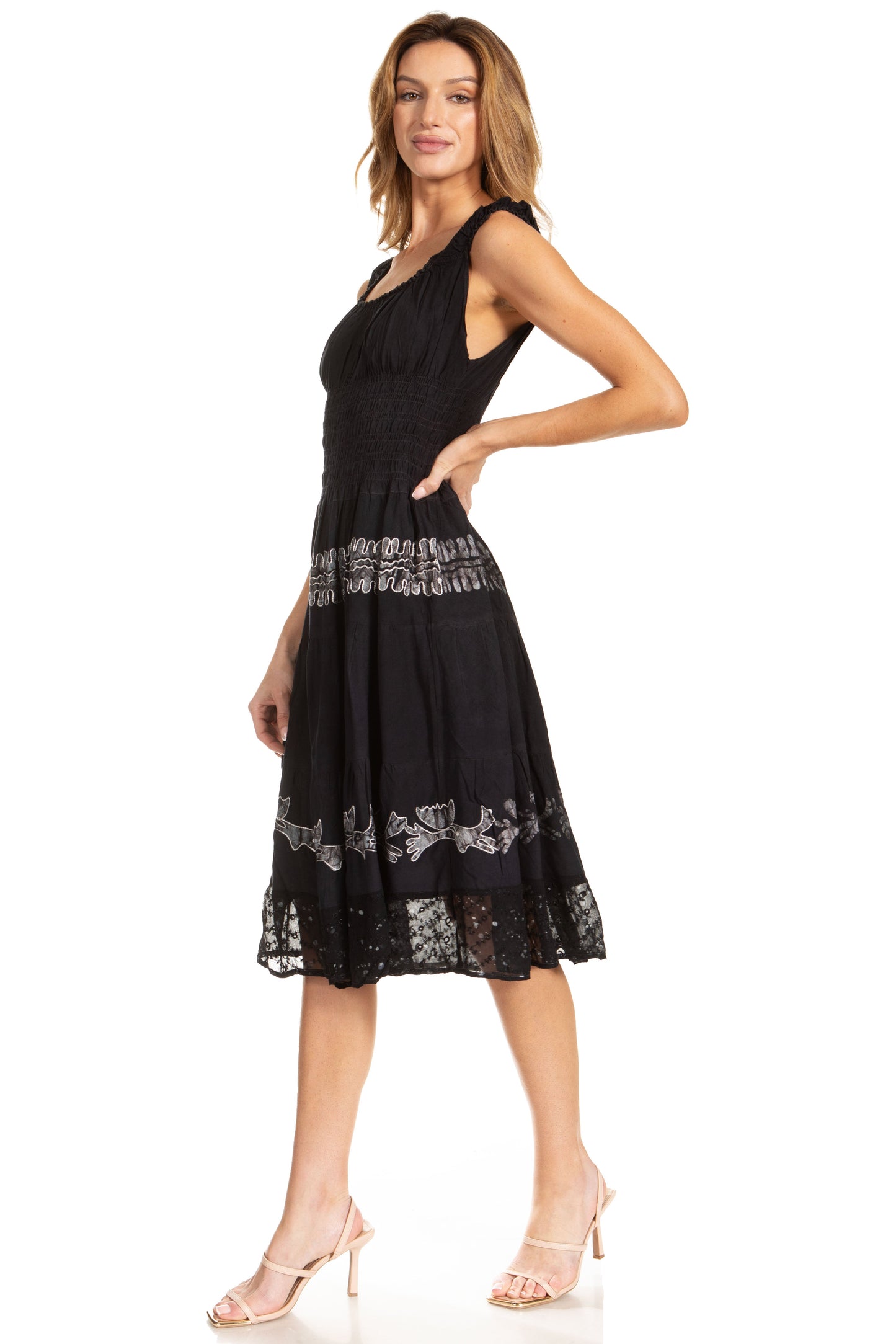 Sakkas Alba Women's Off The Shoulder Smock Ruffle Midi Dress Tie Dye & Embroidery - Concordia Style Boutique