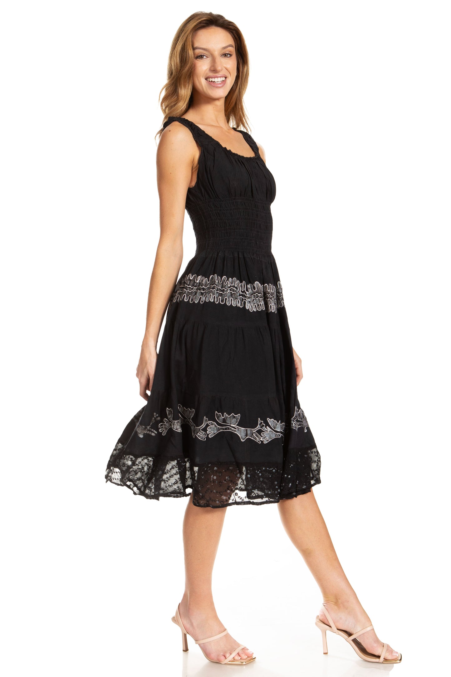 Sakkas Alba Women's Off The Shoulder Smock Ruffle Midi Dress Tie Dye & Embroidery - Concordia Style Boutique