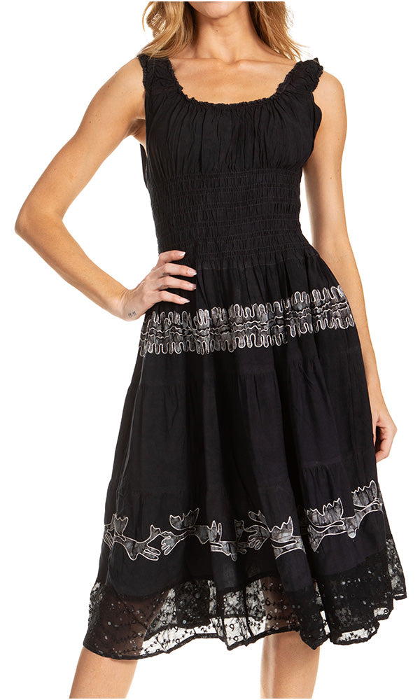 Sakkas Alba Women's Off The Shoulder Smock Ruffle Midi Dress Tie Dye & Embroidery - Concordia Style Boutique