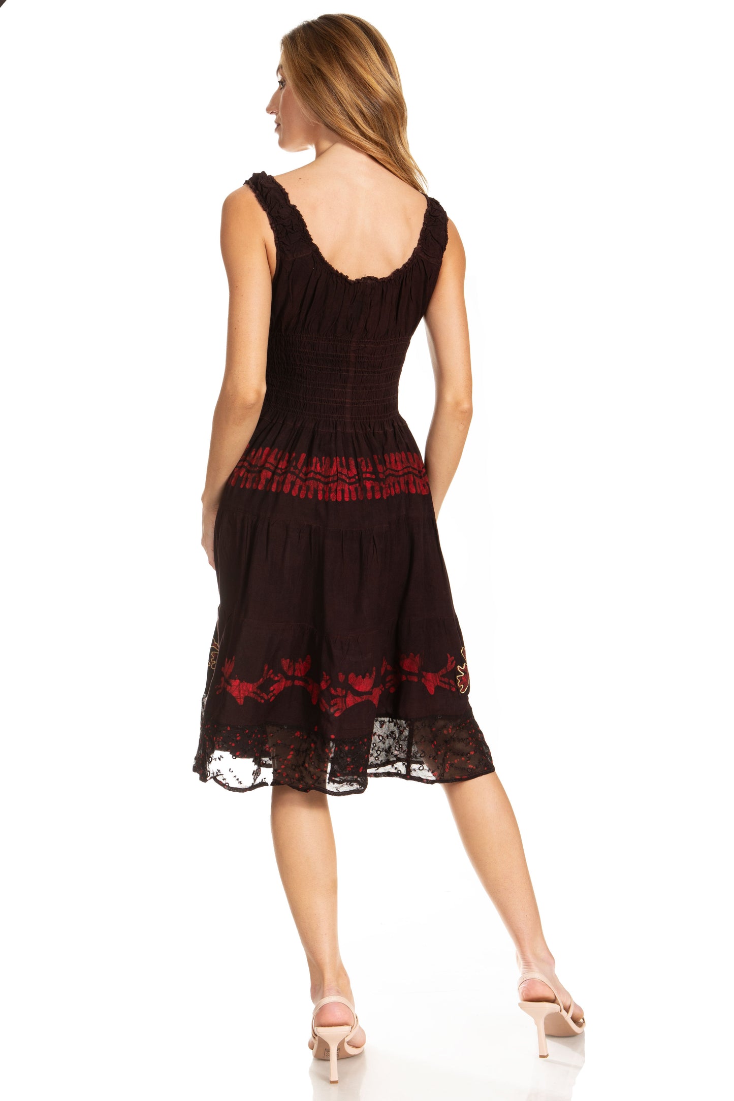 Sakkas Alba Women's Off The Shoulder Smock Ruffle Midi Dress Tie Dye & Embroidery - Concordia Style Boutique
