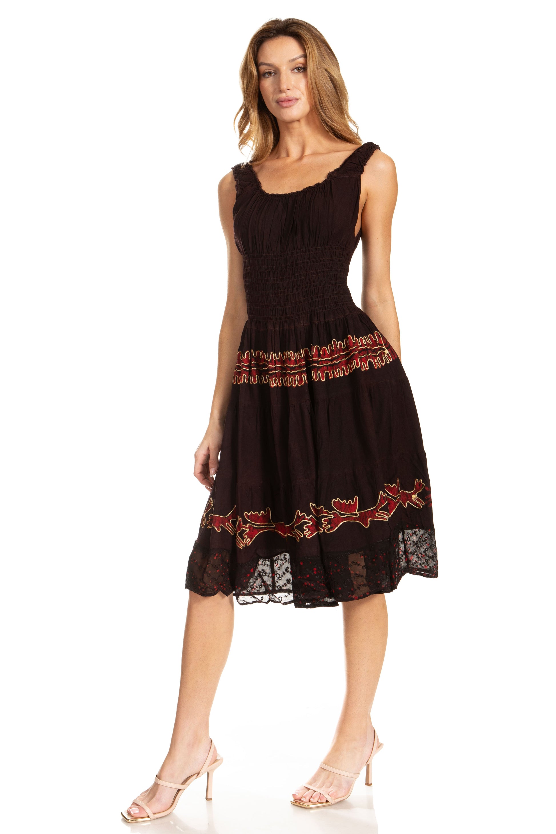 Sakkas Alba Women's Off The Shoulder Smock Ruffle Midi Dress Tie Dye & Embroidery - Concordia Style Boutique