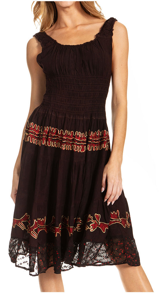 Sakkas Alba Women's Off The Shoulder Smock Ruffle Midi Dress Tie Dye & Embroidery - Concordia Style Boutique