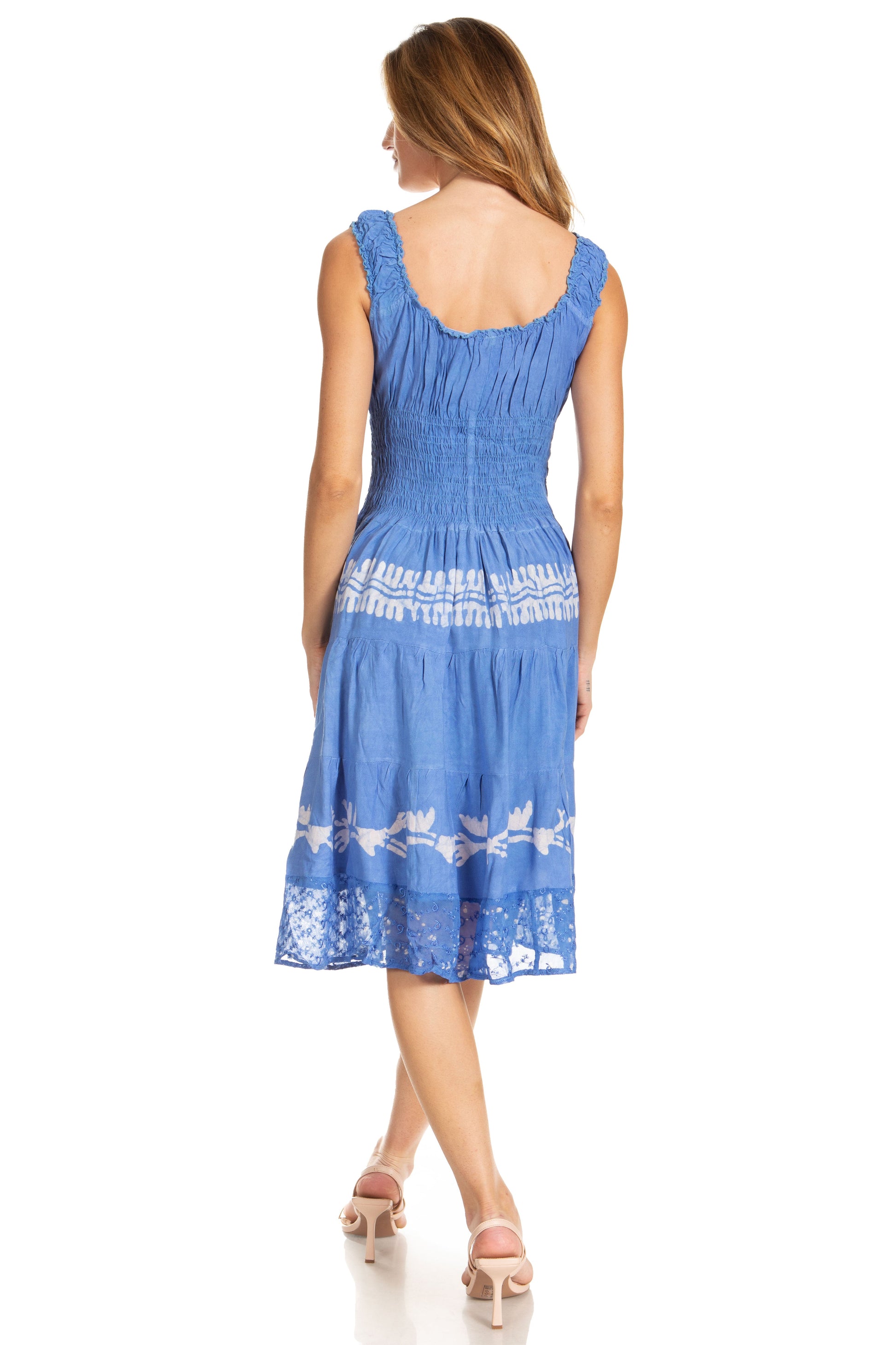 Sakkas Alba Women's Off The Shoulder Smock Ruffle Midi Dress Tie Dye & Embroidery - Concordia Style Boutique