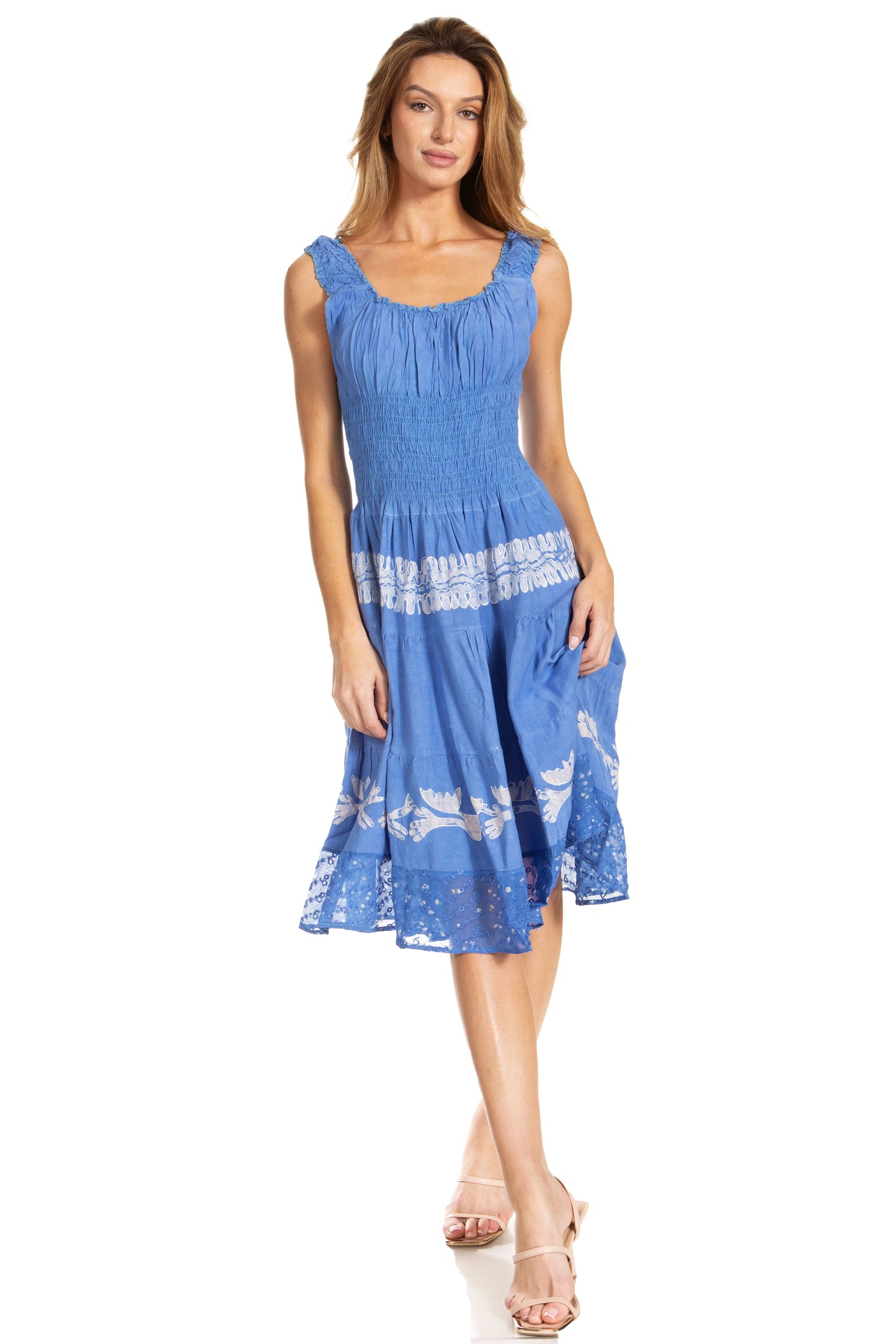 Sakkas Alba Women's Off The Shoulder Smock Ruffle Midi Dress Tie Dye & Embroidery - Concordia Style Boutique
