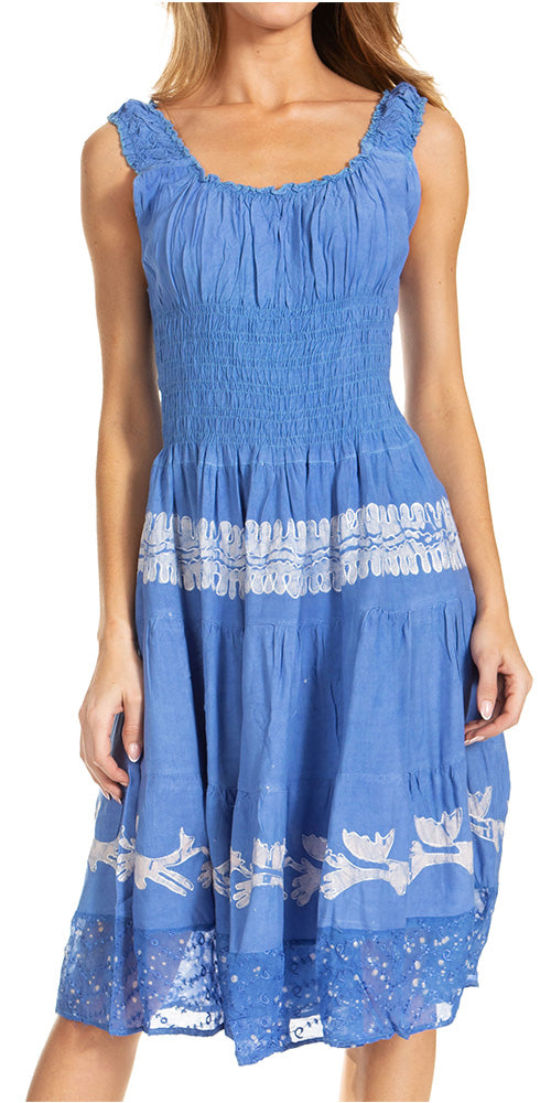 Sakkas Alba Women's Off The Shoulder Smock Ruffle Midi Dress Tie Dye & Embroidery - Concordia Style Boutique