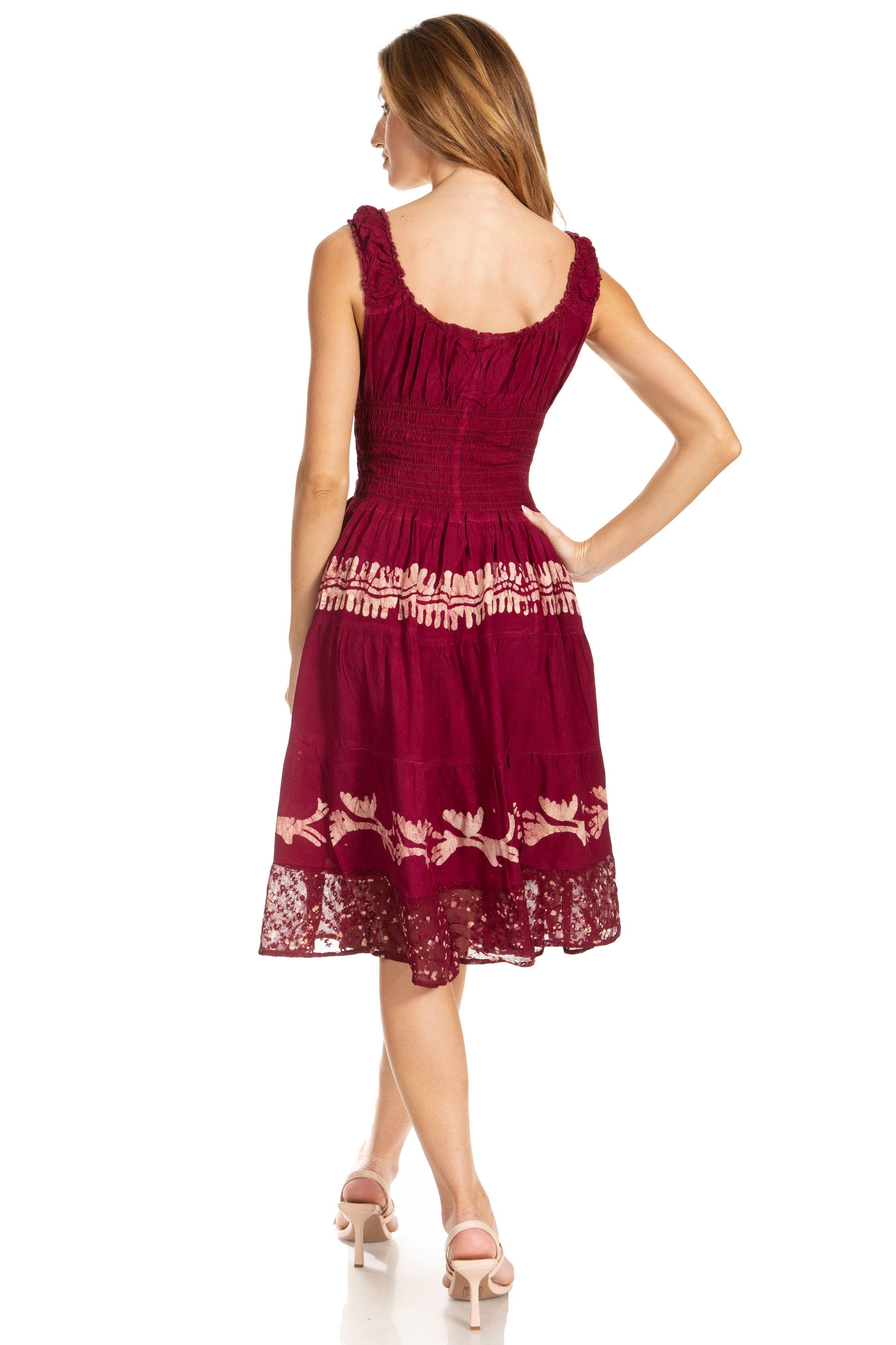 Sakkas Alba Women's Off The Shoulder Smock Ruffle Midi Dress Tie Dye & Embroidery - Concordia Style Boutique