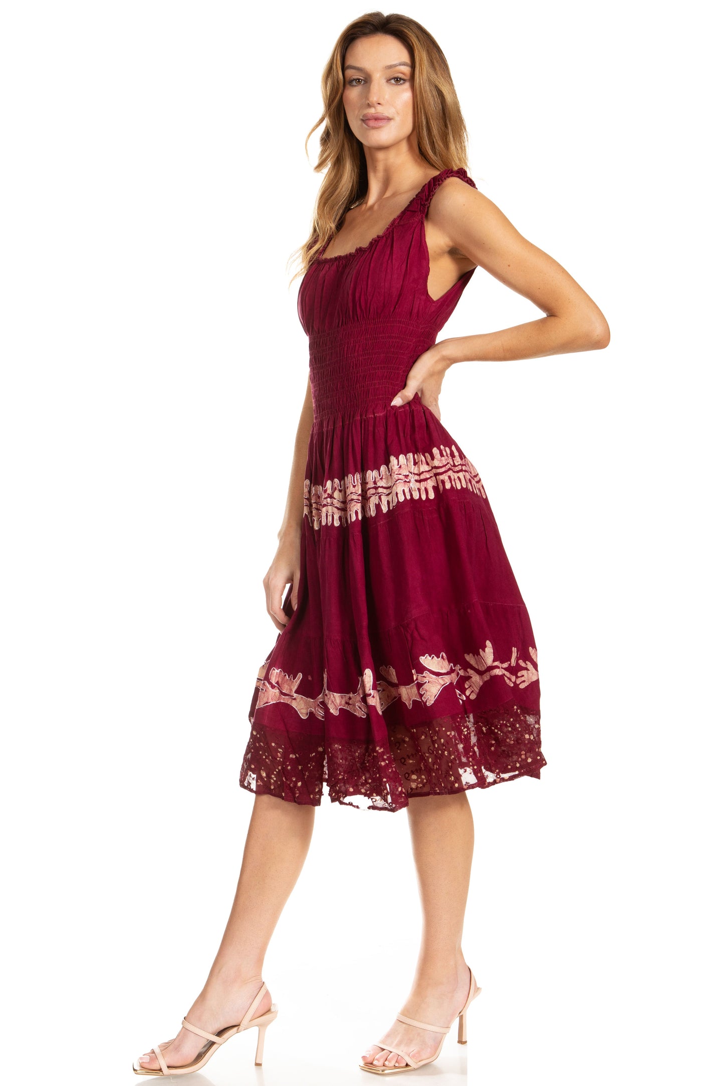 Sakkas Alba Women's Off The Shoulder Smock Ruffle Midi Dress Tie Dye & Embroidery - Concordia Style Boutique
