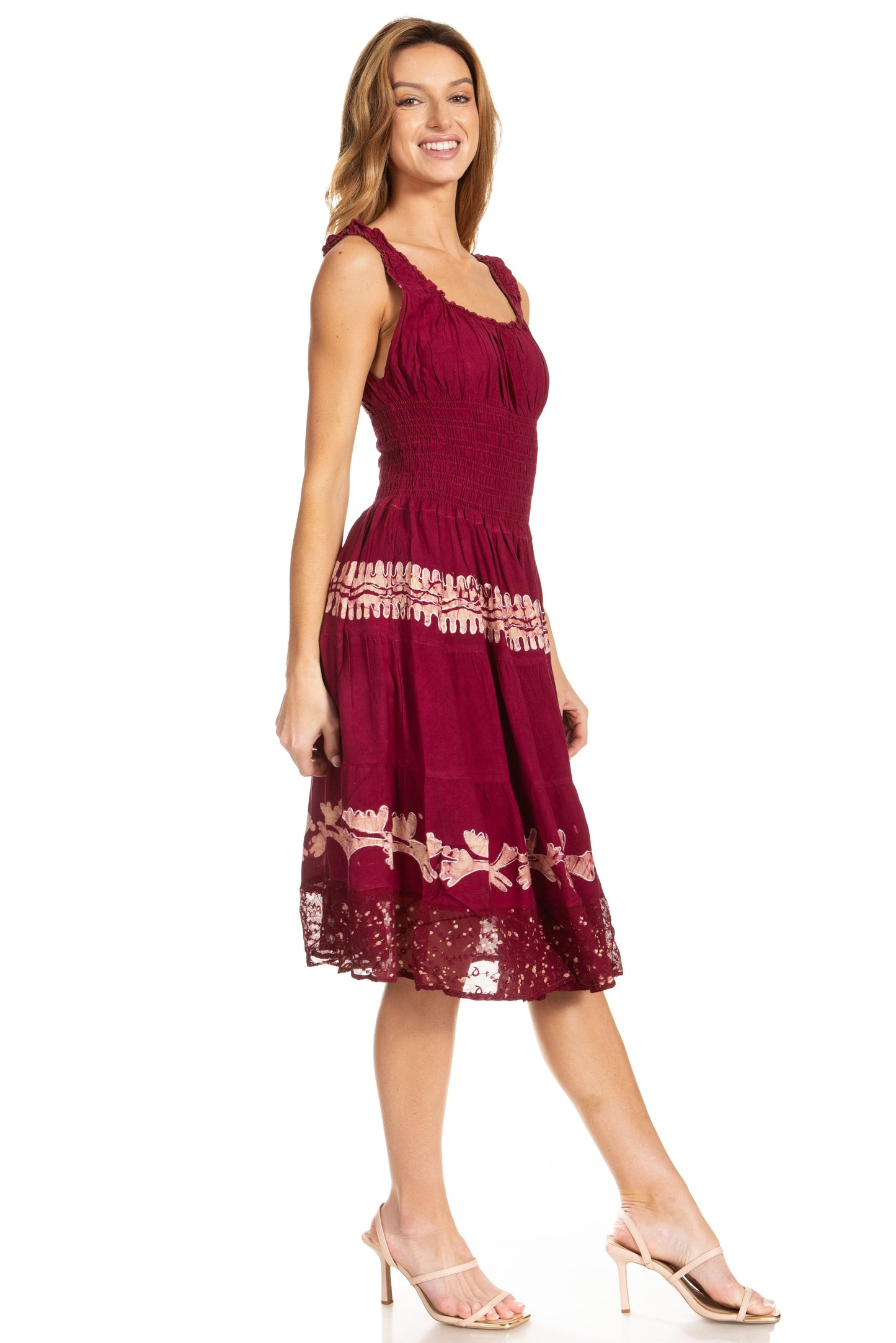 Sakkas Alba Women's Off The Shoulder Smock Ruffle Midi Dress Tie Dye & Embroidery - Concordia Style Boutique