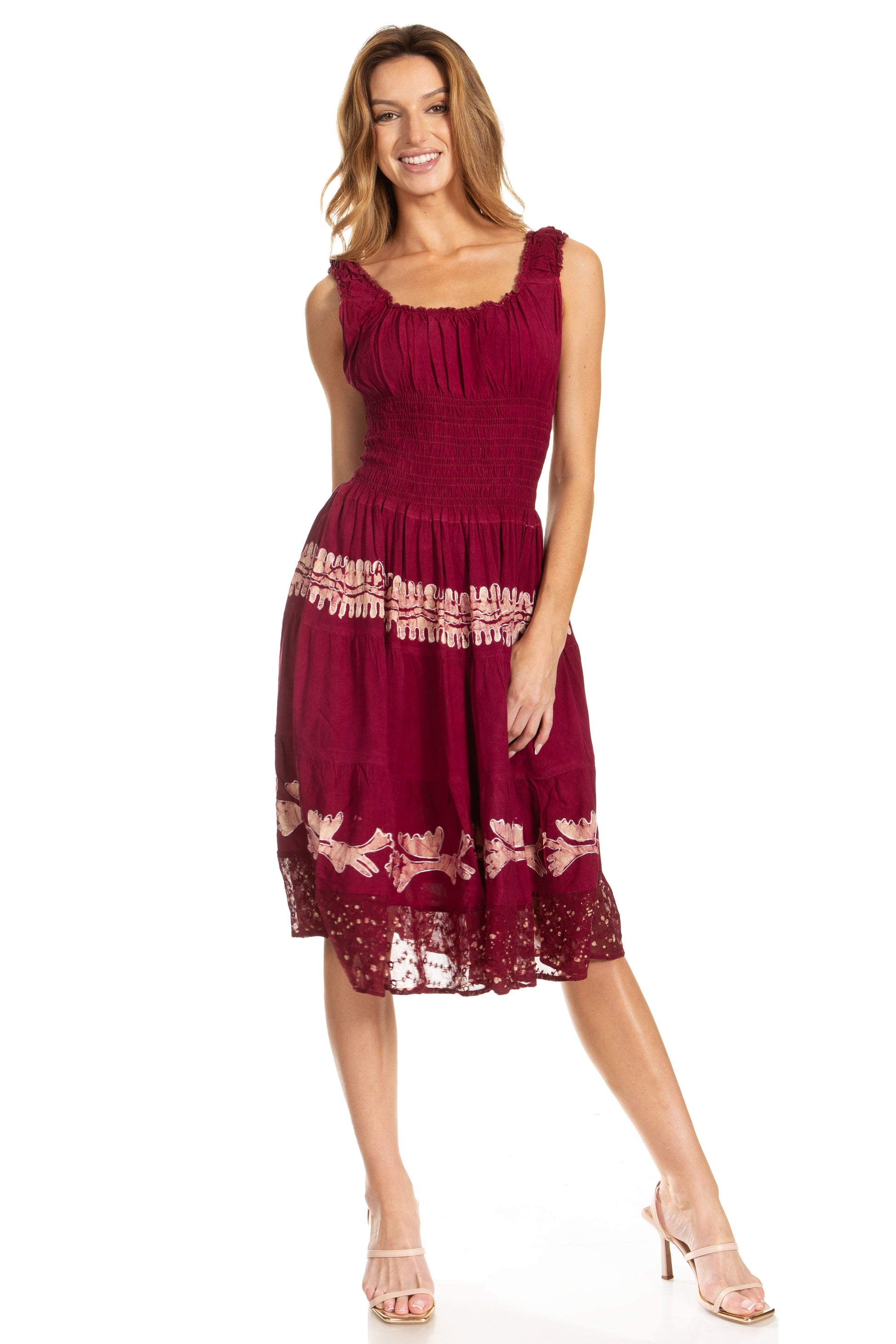 Sakkas Alba Women's Off The Shoulder Smock Ruffle Midi Dress Tie Dye & Embroidery - Concordia Style Boutique